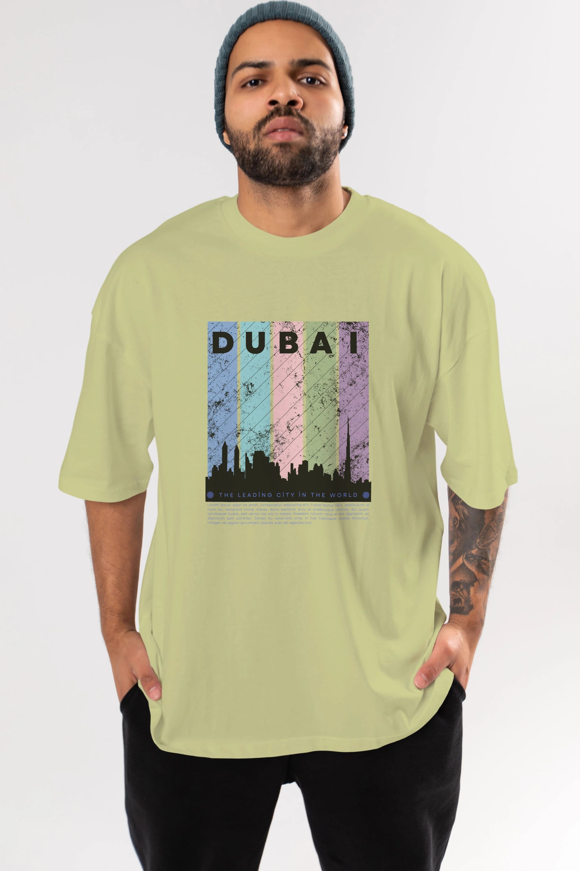 Dubai Yazılı Ön Baskılı Oversize t-shirt Erkek Kadın Unisex