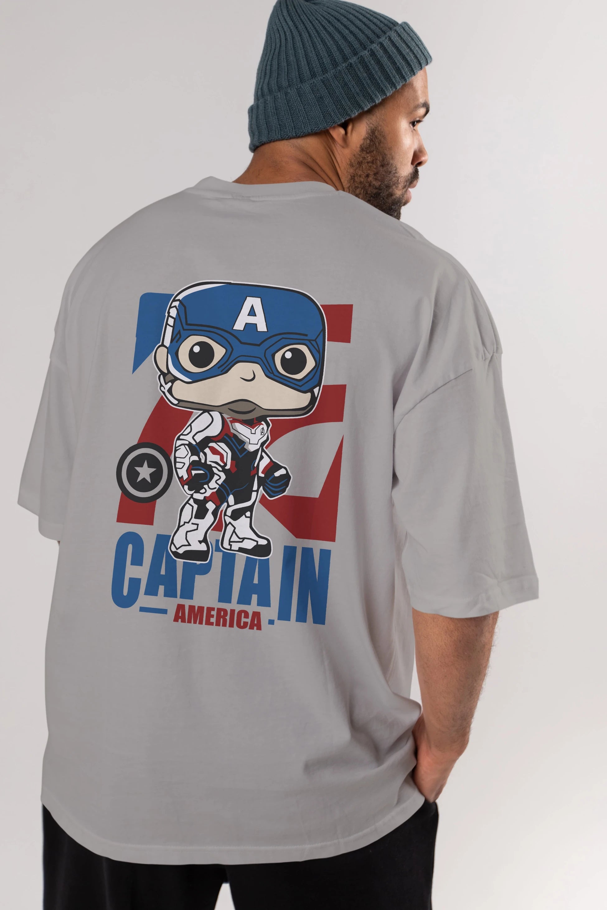 Captain America Arka Baskılı Oversize t-shirt Erkek Kadın Unisex %100 Pamuk Bisiklet Yaka tişort