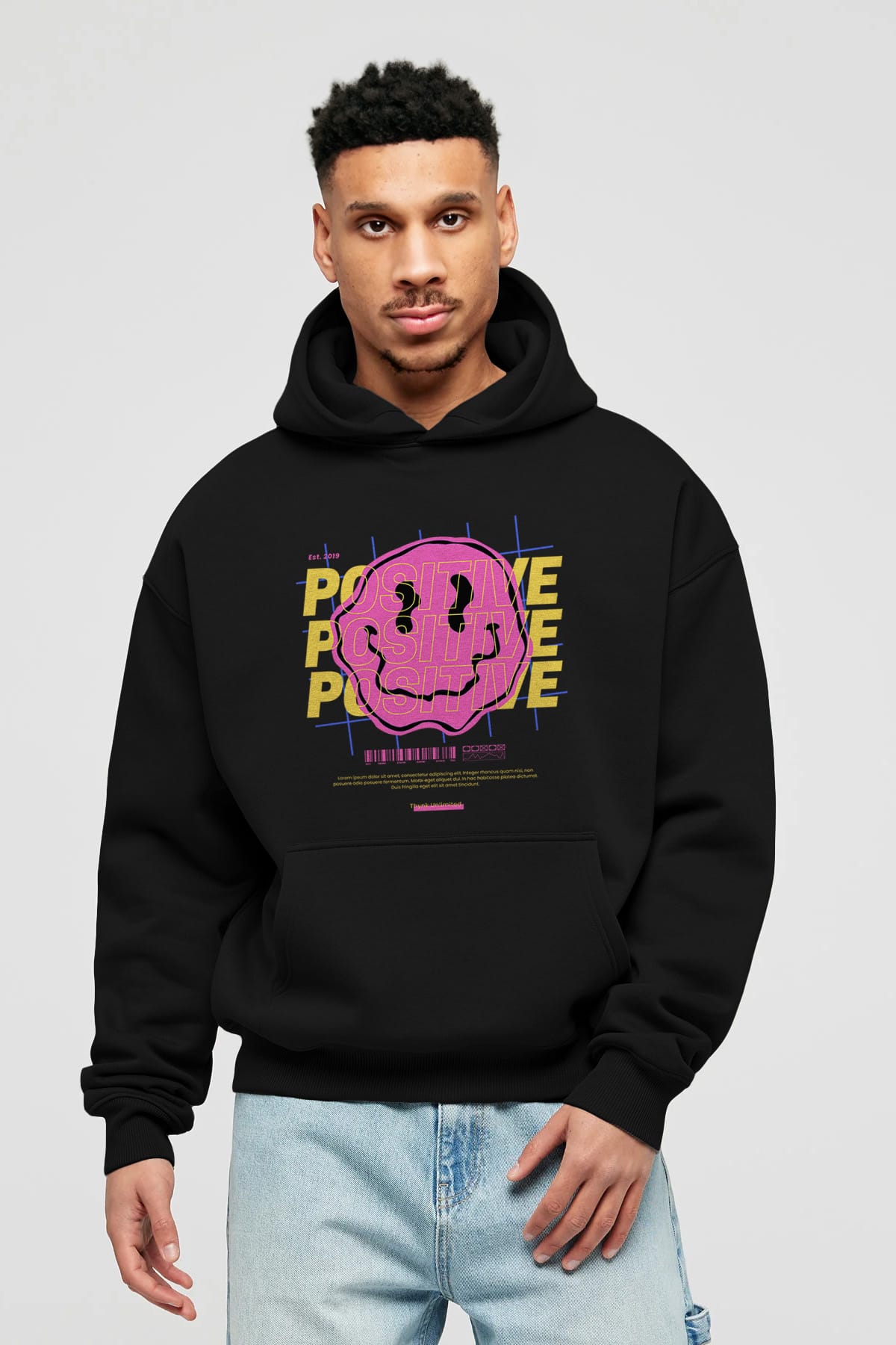 Positive 2 Ön Baskılı Oversize Hoodie Kapüşonlu Sweatshirt Erkek Kadın Unisex
