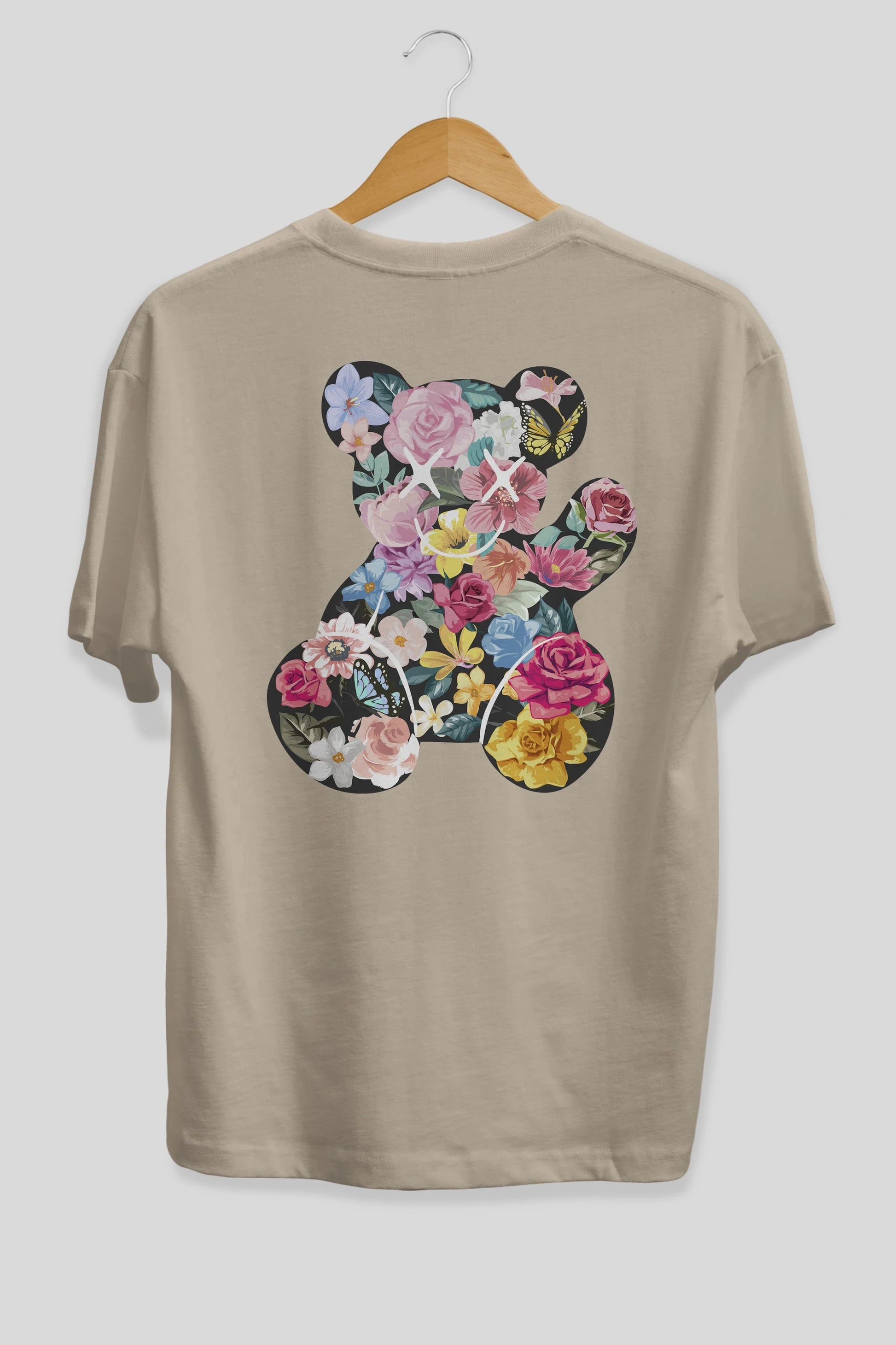 Flowers Bear Arka Baskılı Oversize t-shirt Erkek Kadın Unisex