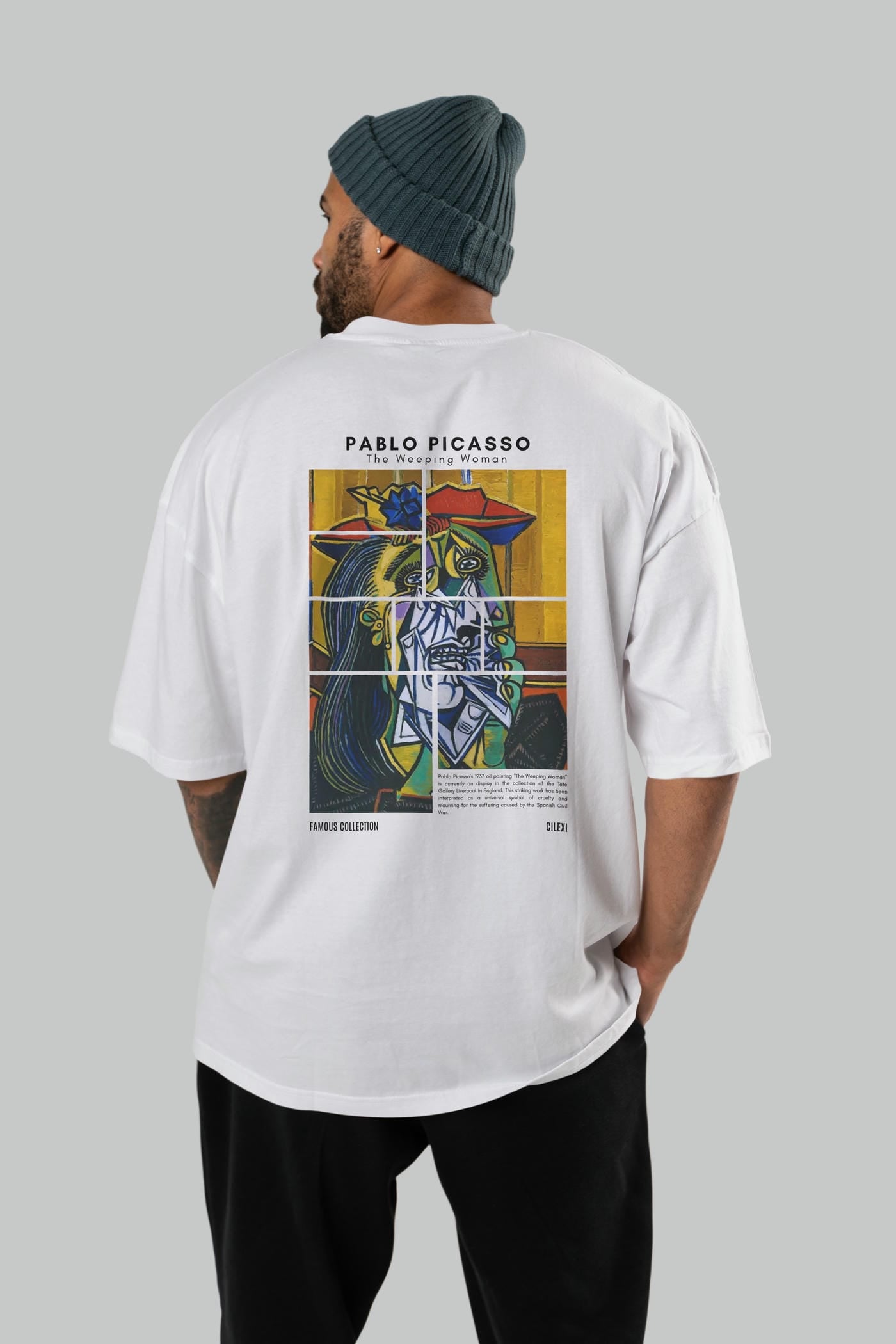 Pablo Picasso Arka Baskılı Oversize t-shirt Erkek Kadın Bisiklet Yaka Pamuk tişort