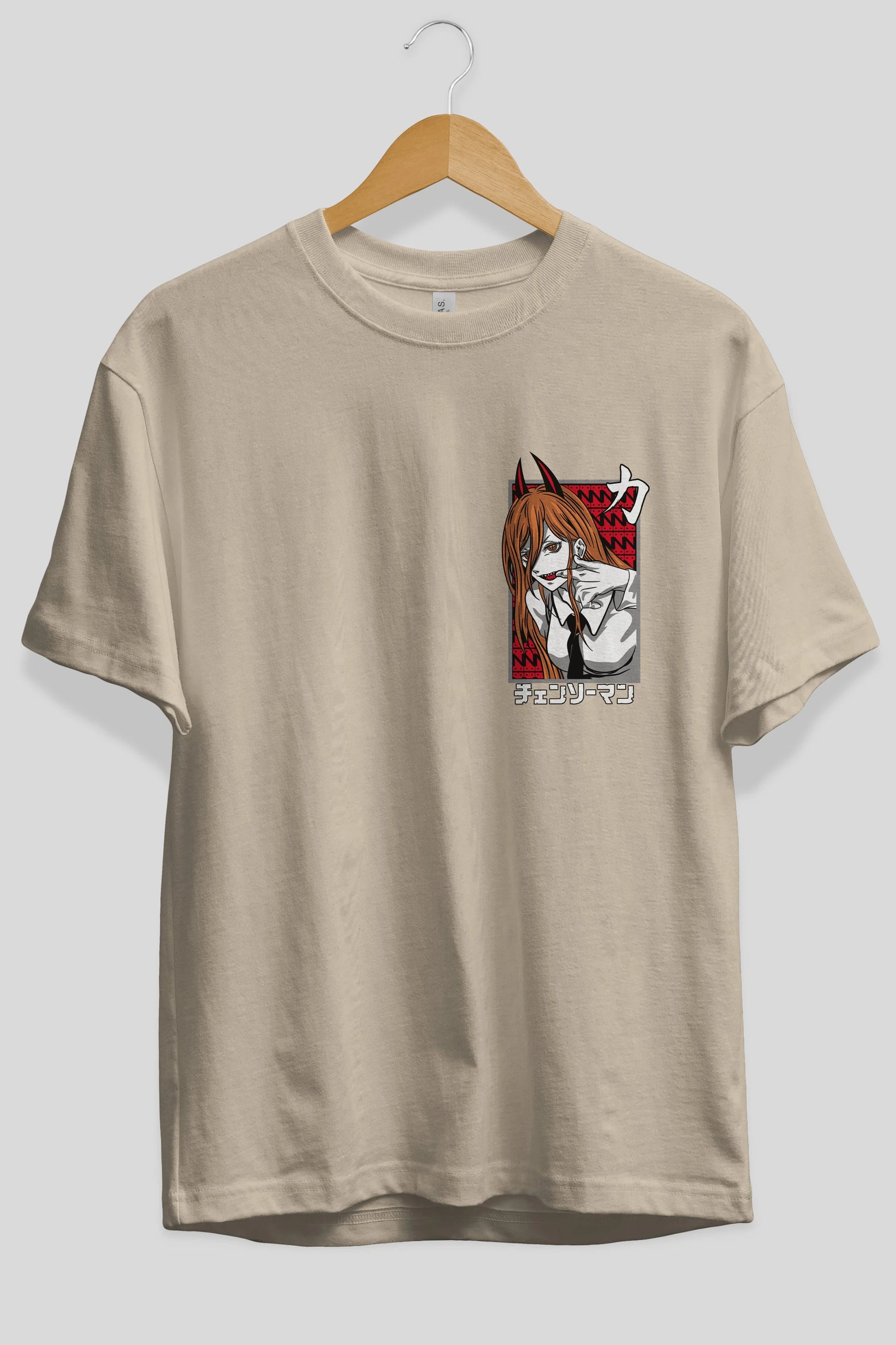 CHAINSAWMAN POWER Ön Sol Baskılı Oversize t-shirt Erkek Kadın Unisex %100 Pamuk Bisiklet Yaka tişort
