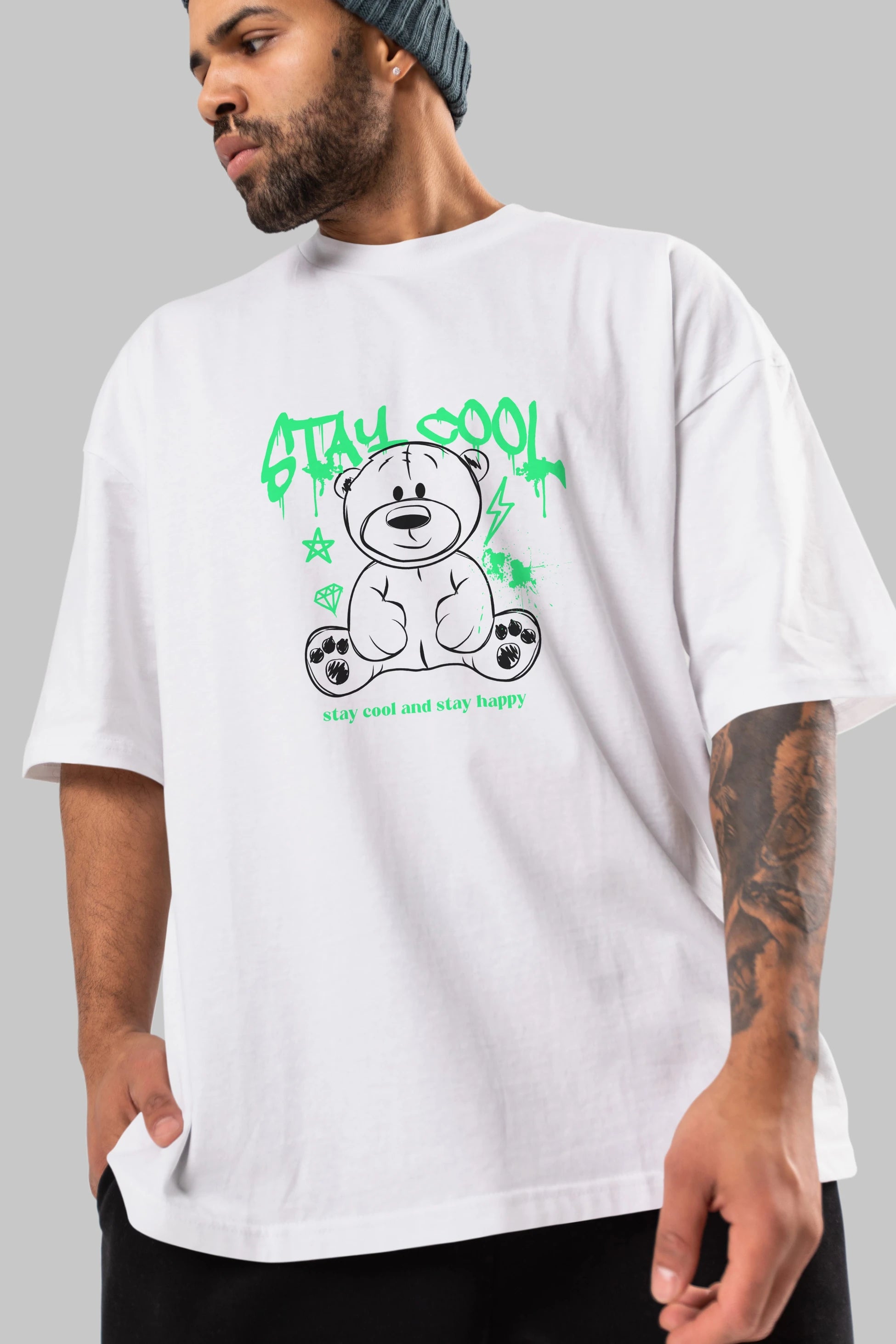 Teddy Bear Stay Cool Ön Baskılı Oversize t-shirt Erkek Kadın Unisex
