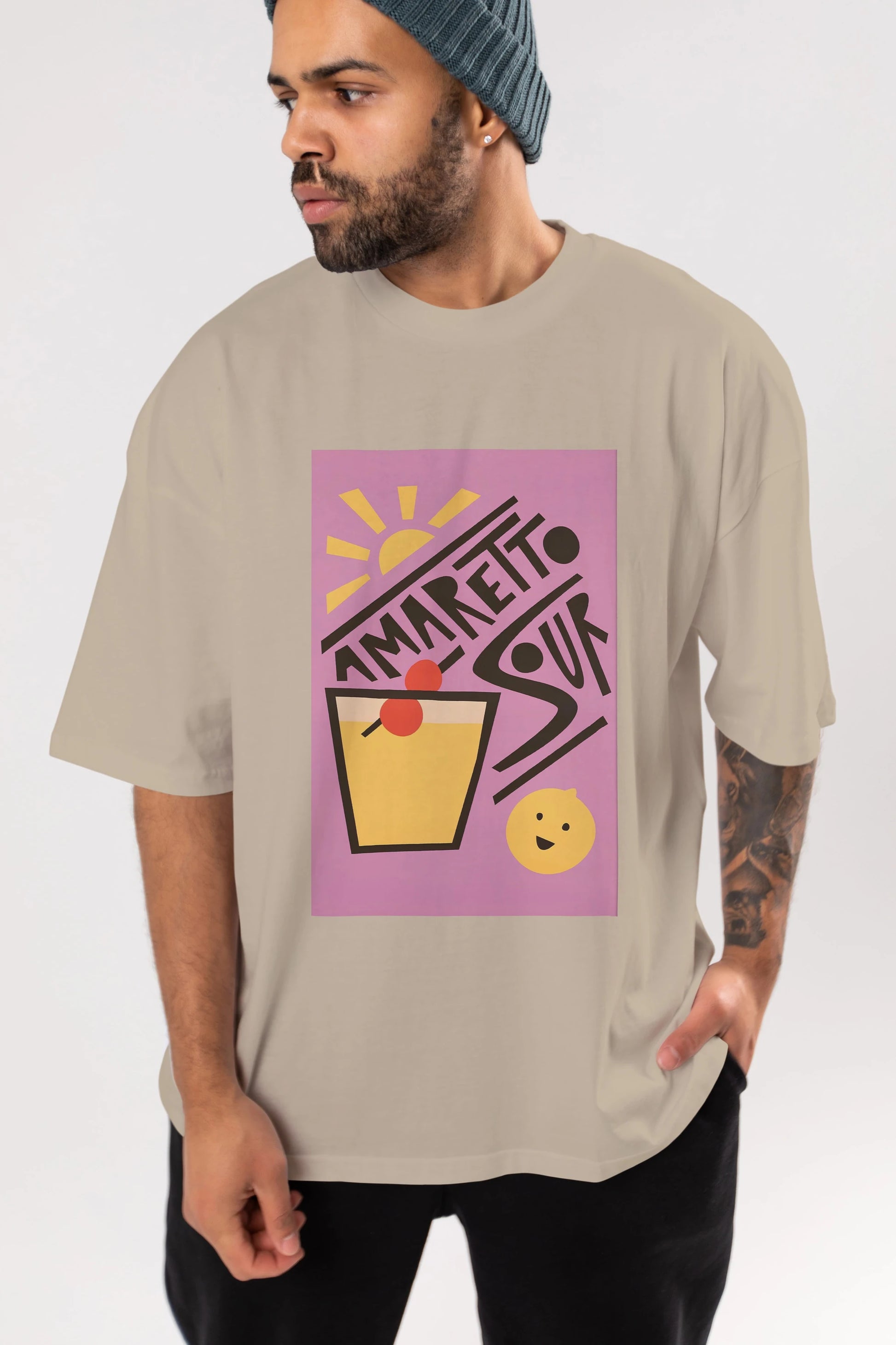 Amaretto Sour Ön Baskılı Oversize t-shirt Erkek Kadın Unisex %100 Pamuk Bisiklet Yaka tişort