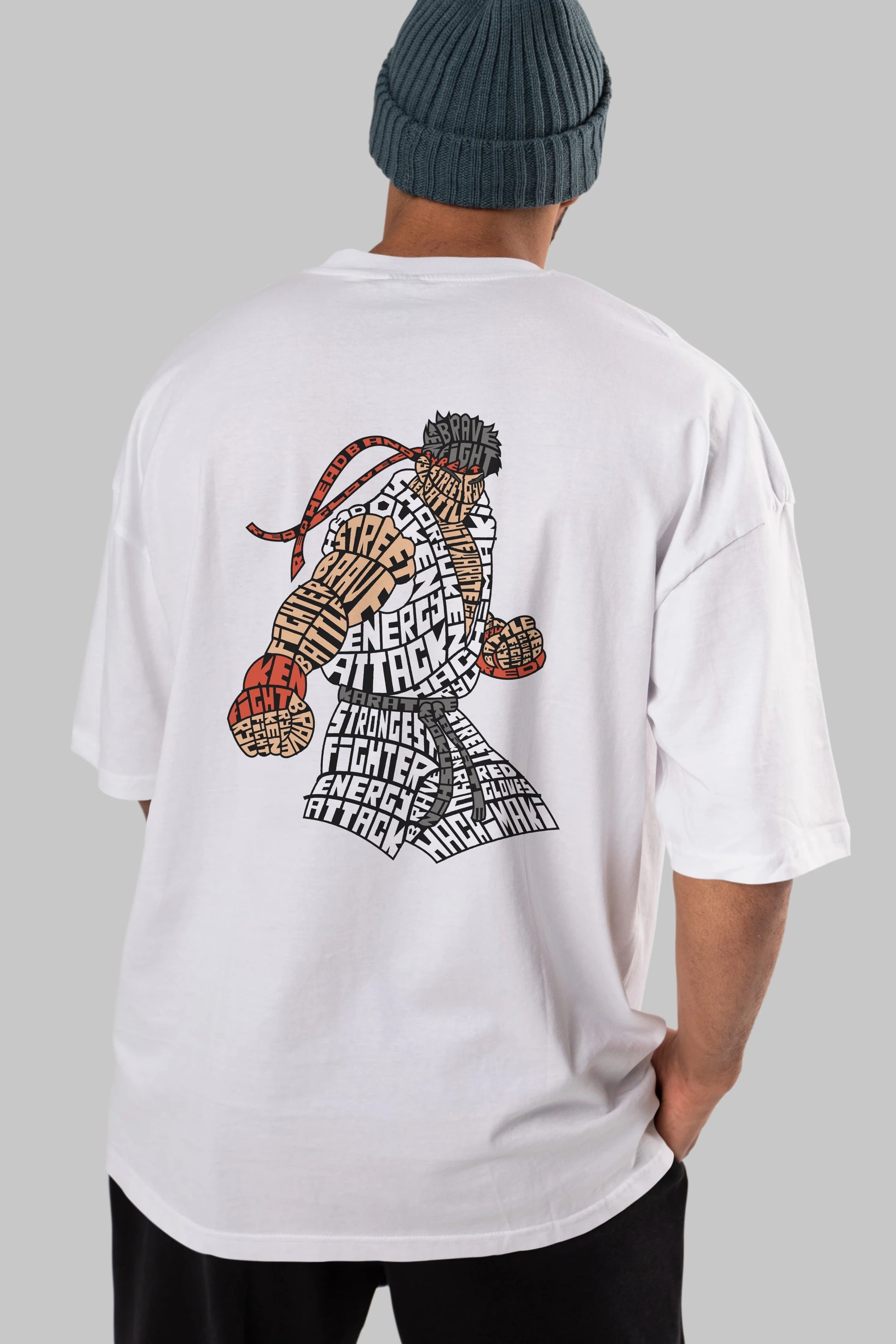 Hadouken Arka Baskılı Oversize t-shirt %100 pamuk Erkek Kadın Unisex