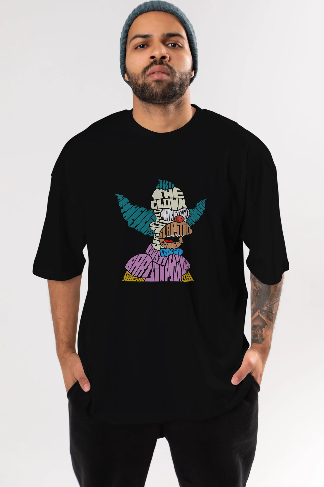 Krusty Clown Ön Baskılı Oversize t-shirt %100 pamuk Erkek Kadın Unisex