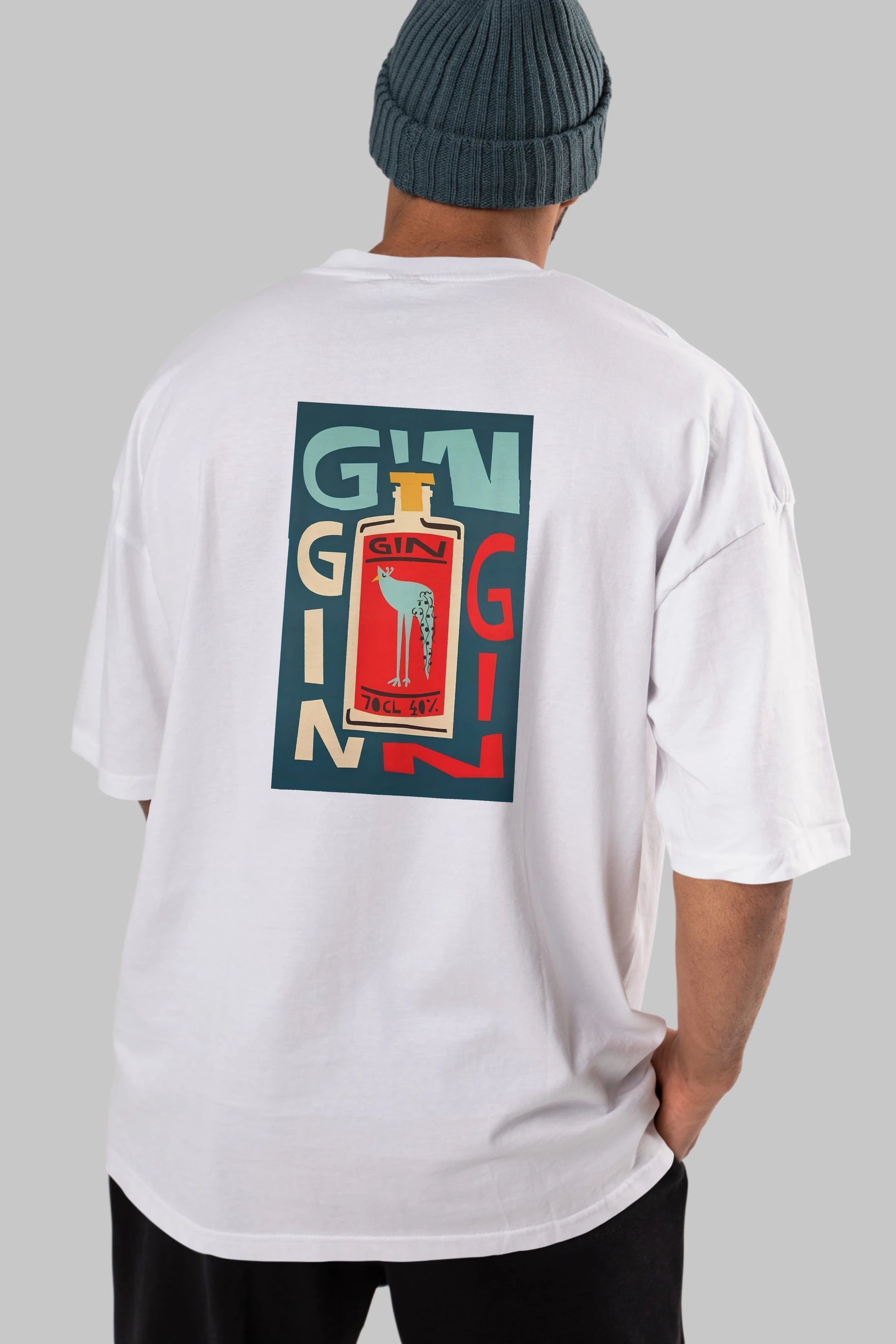 Gin 2 Arka Baskılı Oversize t-shirt Erkek Kadın Unisex %100 Pamuk Bisiklet Yaka tişort