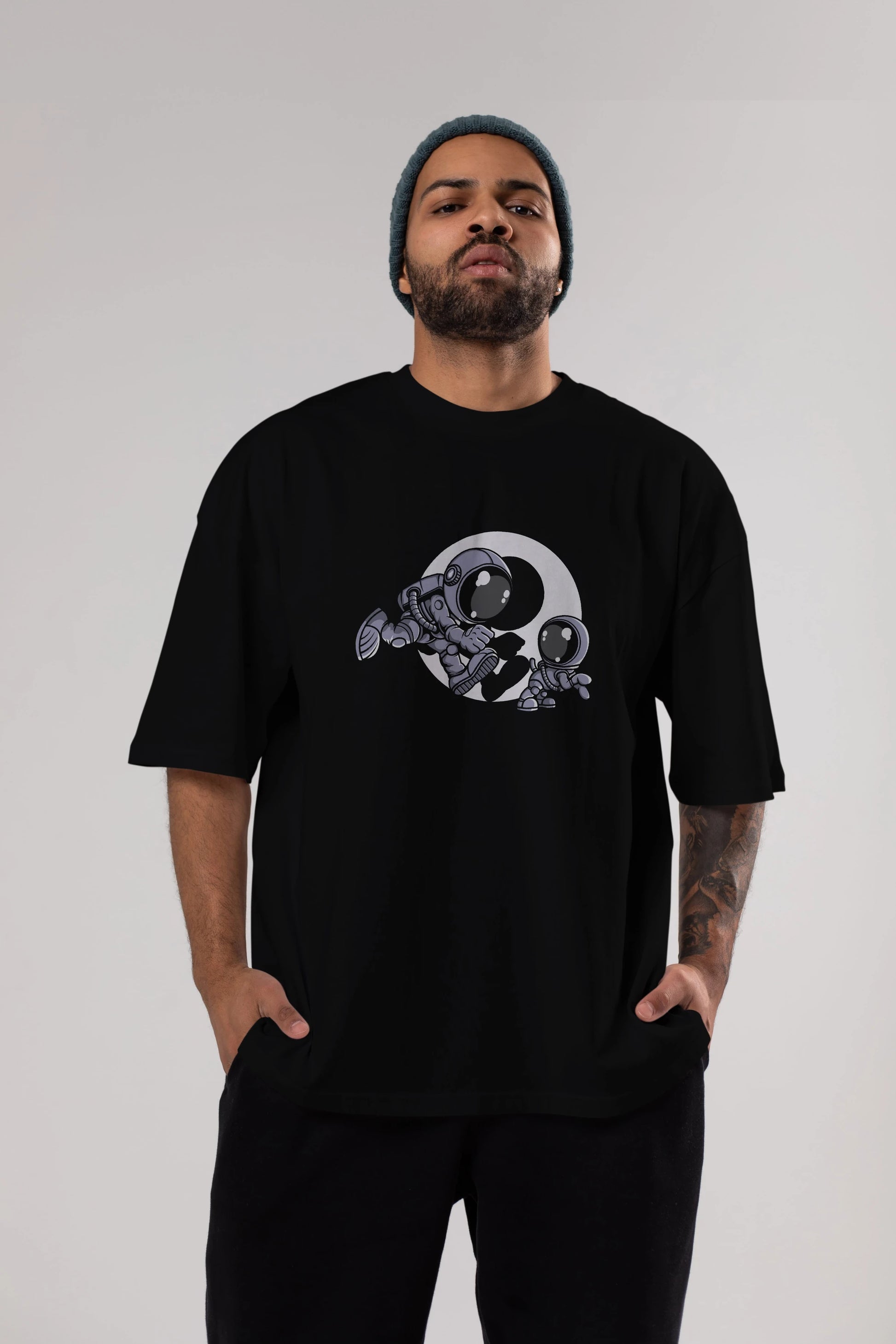 Astronaut And Little Dog Ön Baskılı Oversize t-shirt Erkek Kadın Unisex