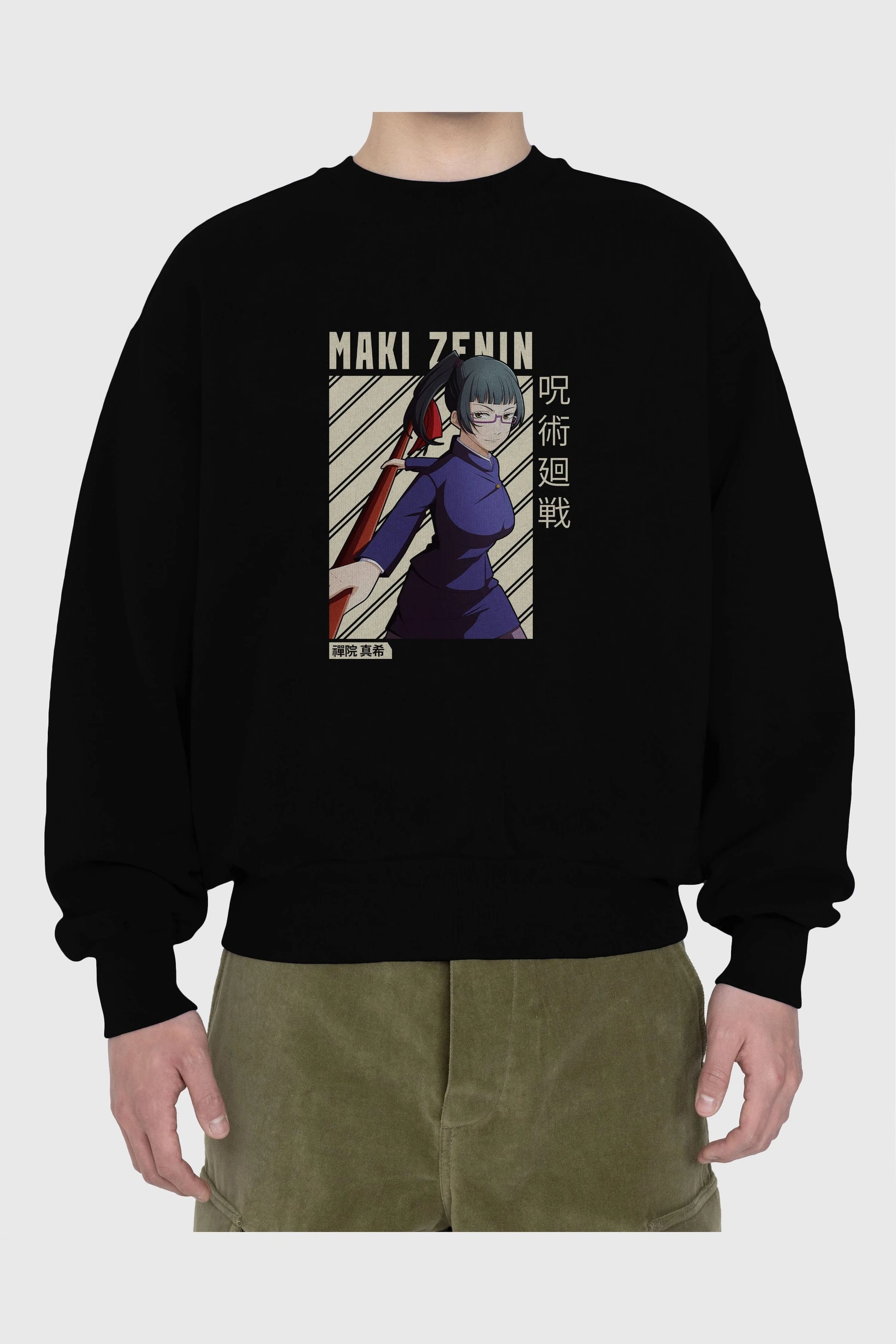 Maki Zenin CHAİNSAWMAN Anime Ön Baskılı Oversize Sweatshirt Erkek Kadın Unisex