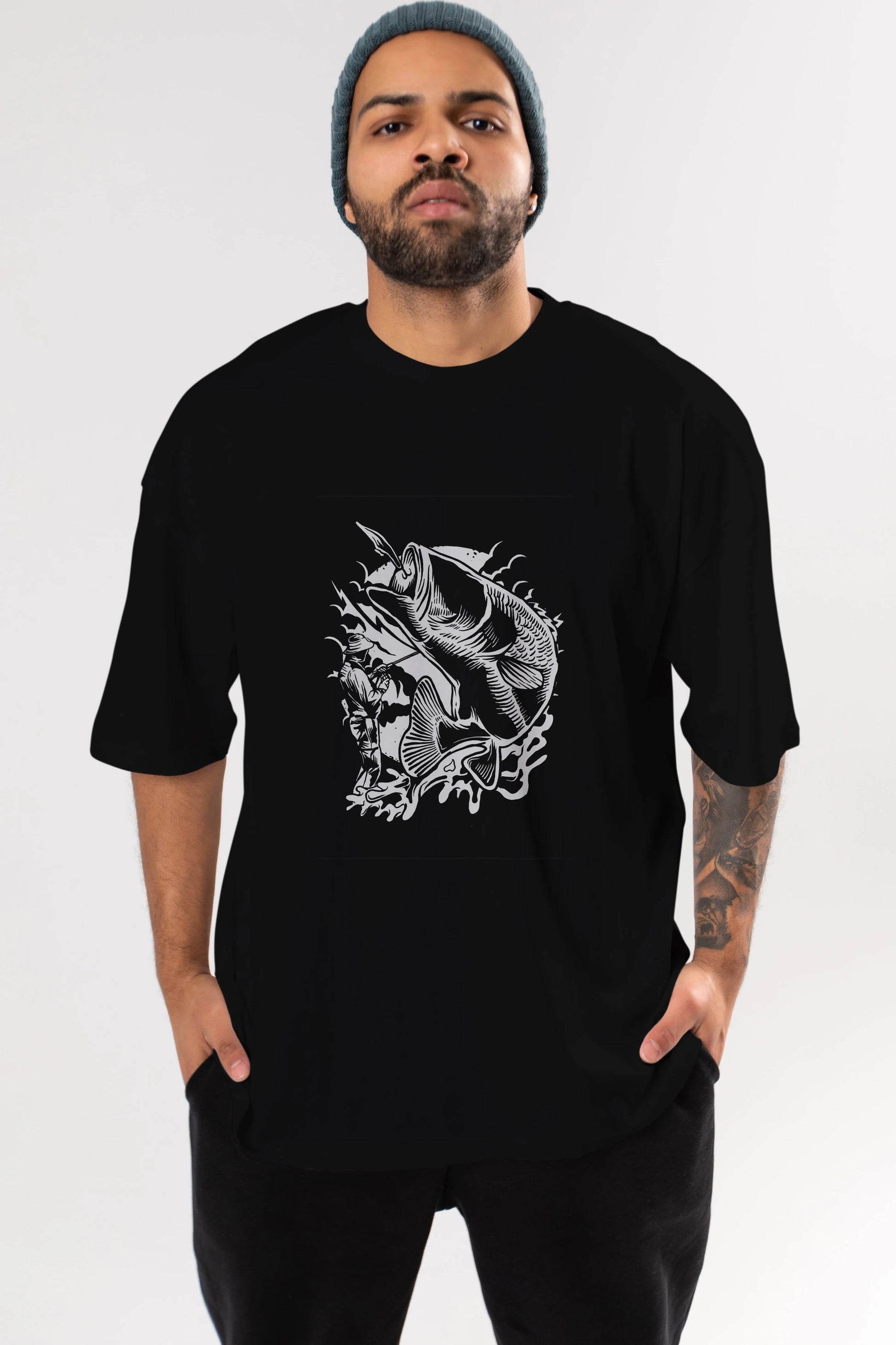 Fisherman Ön Baskılı Oversize t-shirt Erkek Kadın Unisex %100 Pamuk tişort