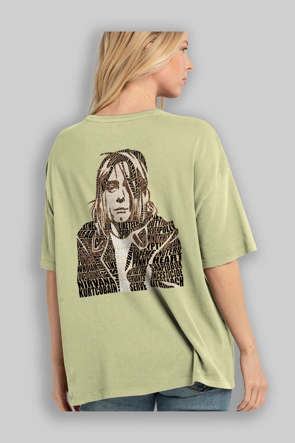 Kurt Cobain Calligram Arka Baskılı Oversize t-shirt %100 pamuk Erkek Kadın Unisex