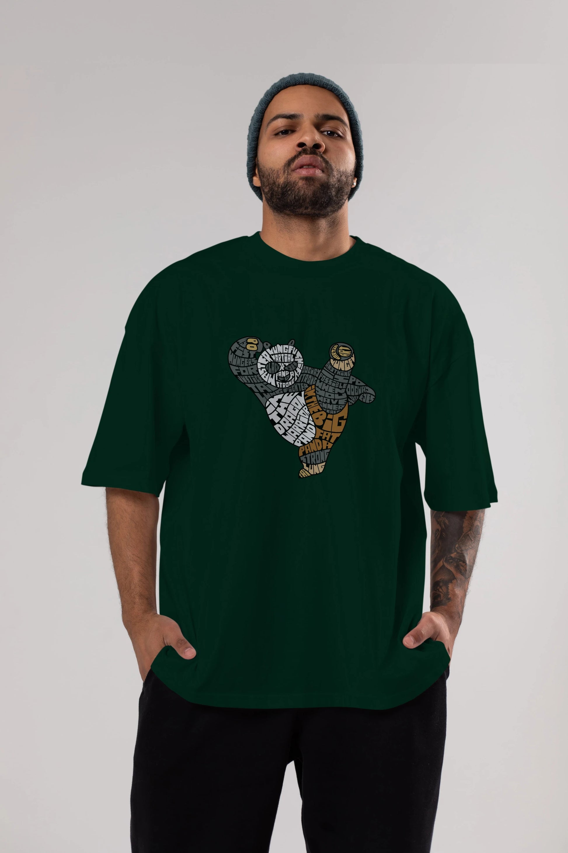 Warrior Panda Ön Baskılı Oversize t-shirt %100 pamuk Erkek Kadın Unisex