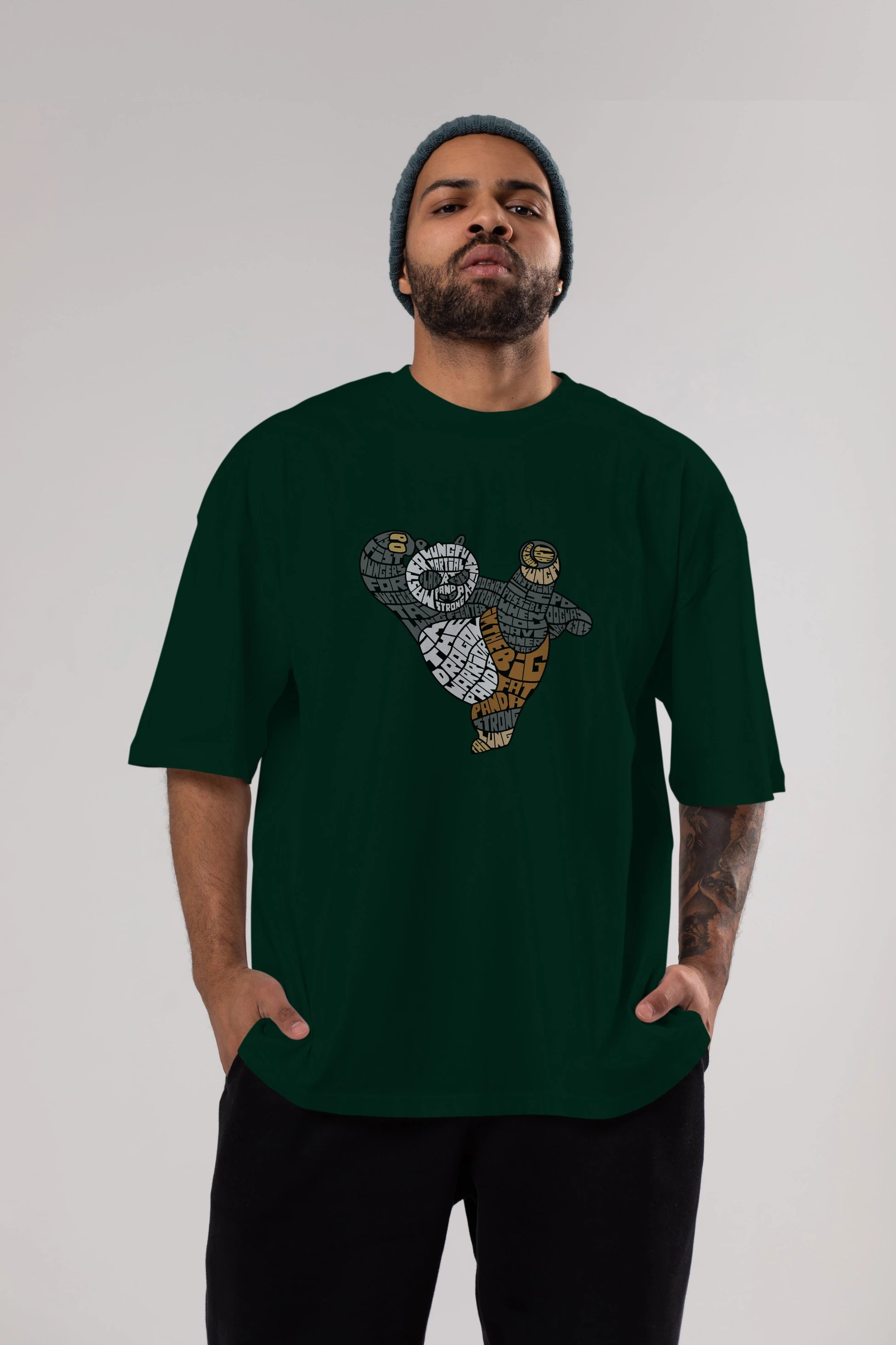 Warrior Panda Ön Baskılı Oversize t-shirt %100 pamuk Erkek Kadın Unisex