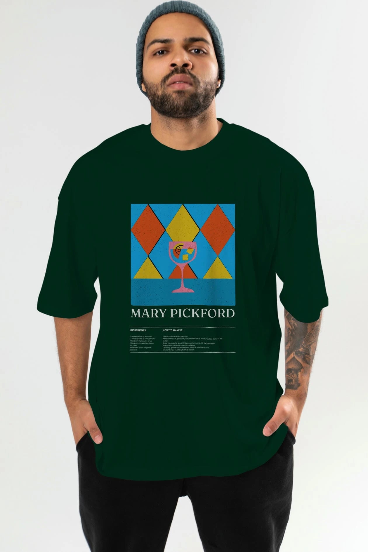 Mary Pickford Kokteyl Ön Baskılı Oversize t-shirt Erkek Kadın %100 Pamuk Bisiklet Yaka tişort
