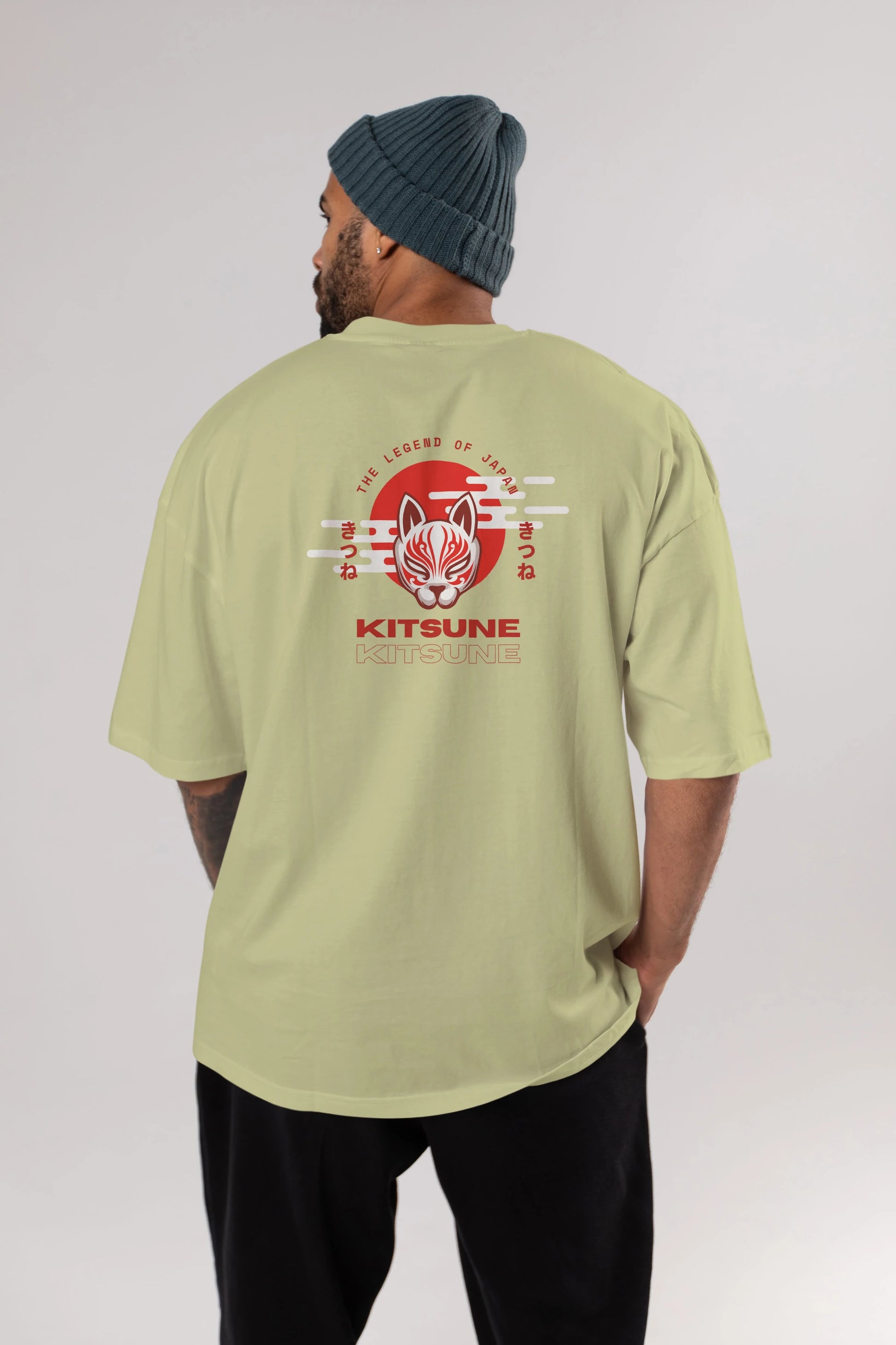 Kitsune Mask Arka Baskılı Oversize t-shirt Erkek Kadın Unisex
