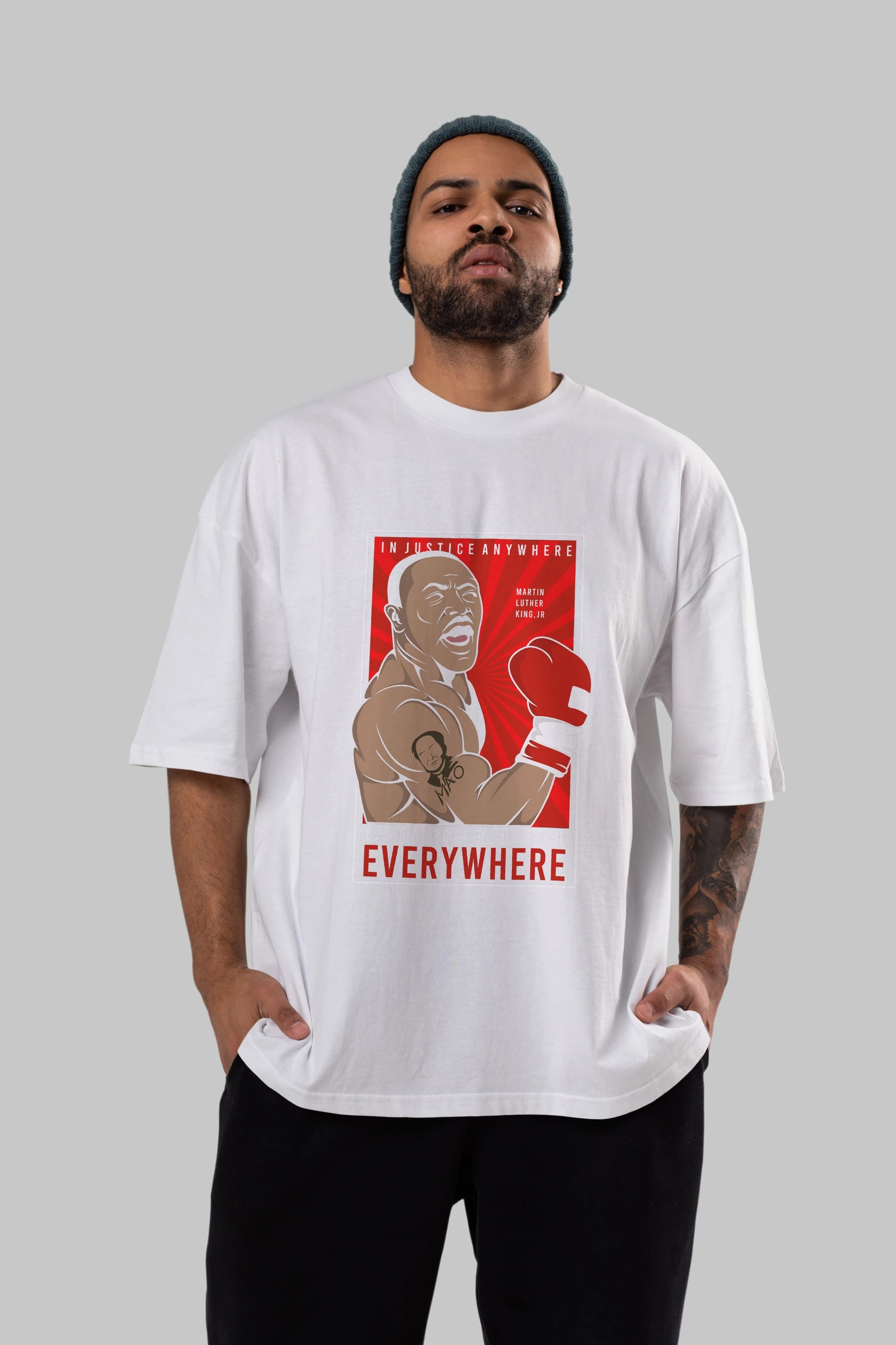 Luther King Boxer Ön Baskılı Oversize t-shirt Erkek Kadın Unisex %100 Pamuk tişort