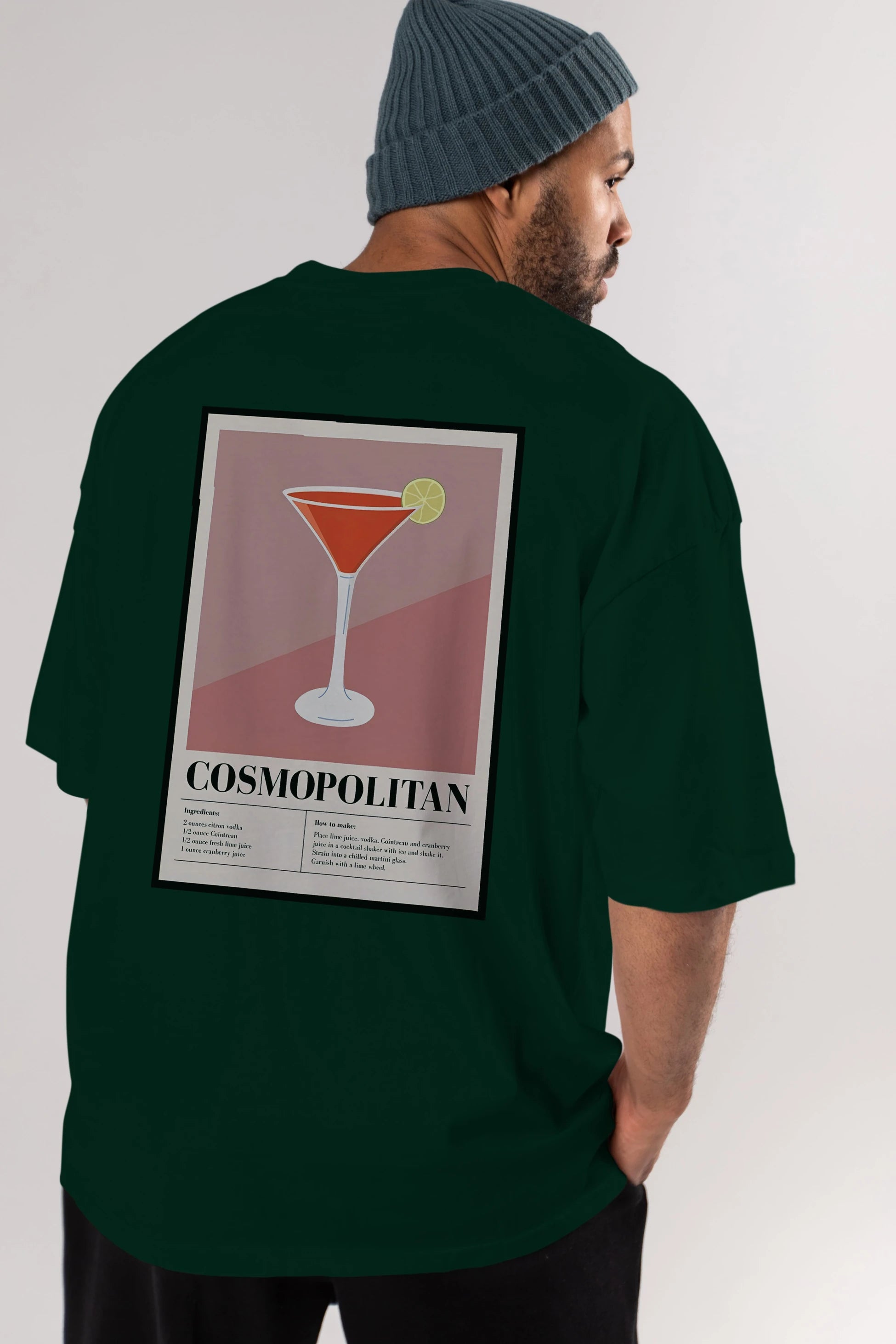 Cosmopolitan 3 Arka Baskılı Oversize t-shirt Erkek Kadın Unisex %100 Pamuk Bisiklet Yaka tişort