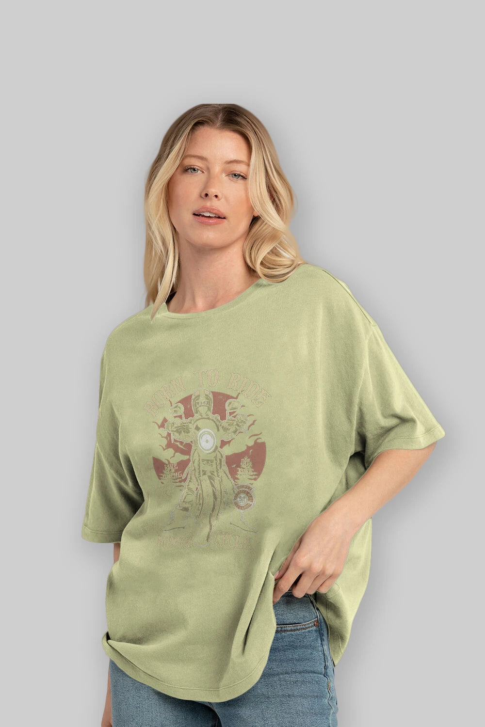 Born To Ride Ön Baskılı Oversize t-shirt Erkek Kadın Unisex %100 Pamuk tişort