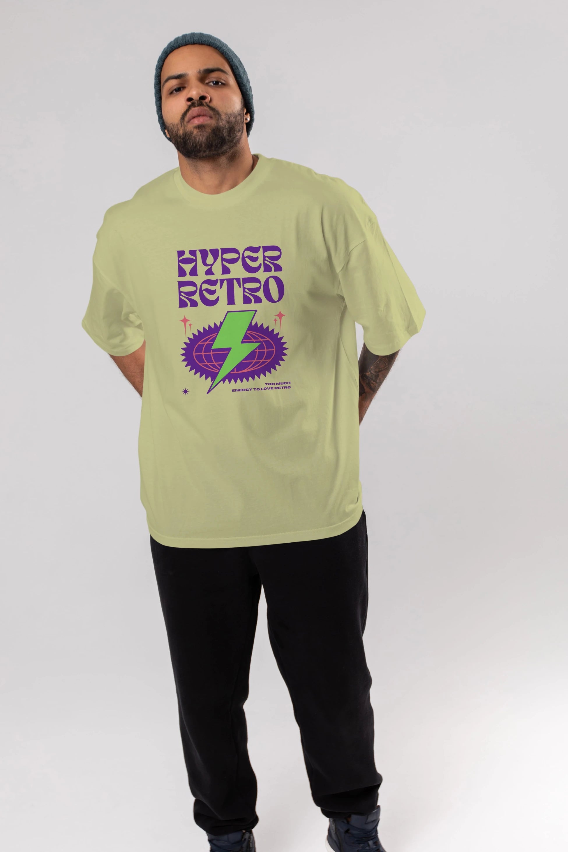 Hyper Retro Yazılı Ön Baskılı Oversize t-shirt Erkek Kadın Unisex