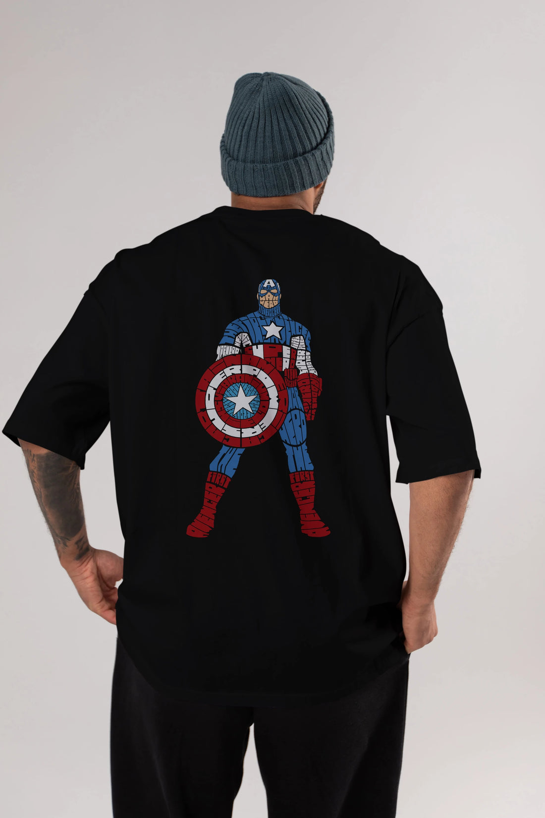 Captain America Arka Baskılı Oversize t-shirt %100 pamuk Erkek Kadın Unisex