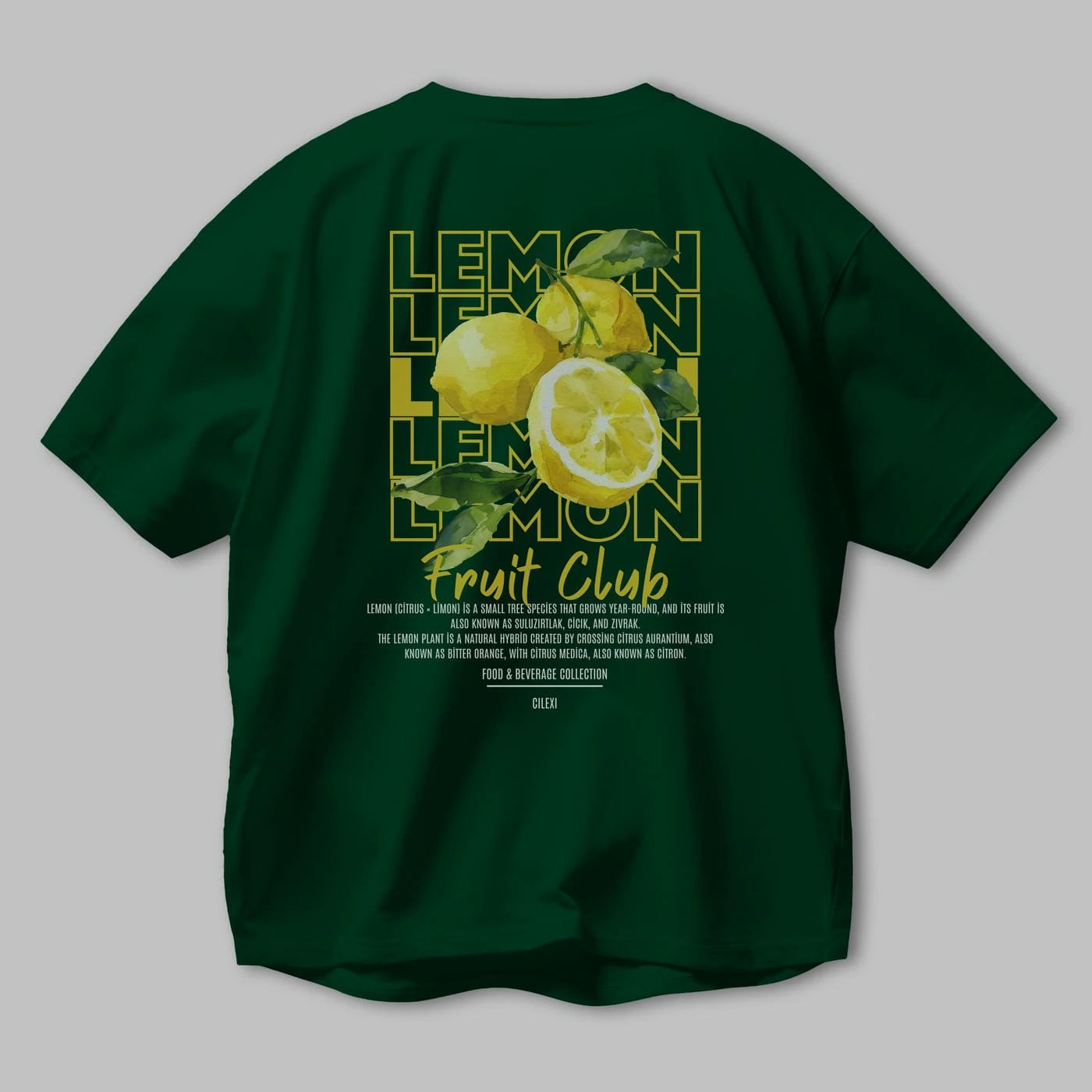 Lemon Arka Baskılı Oversize t-shirt Erkek Kadın Pamuk Bisiklet Yaka tişort