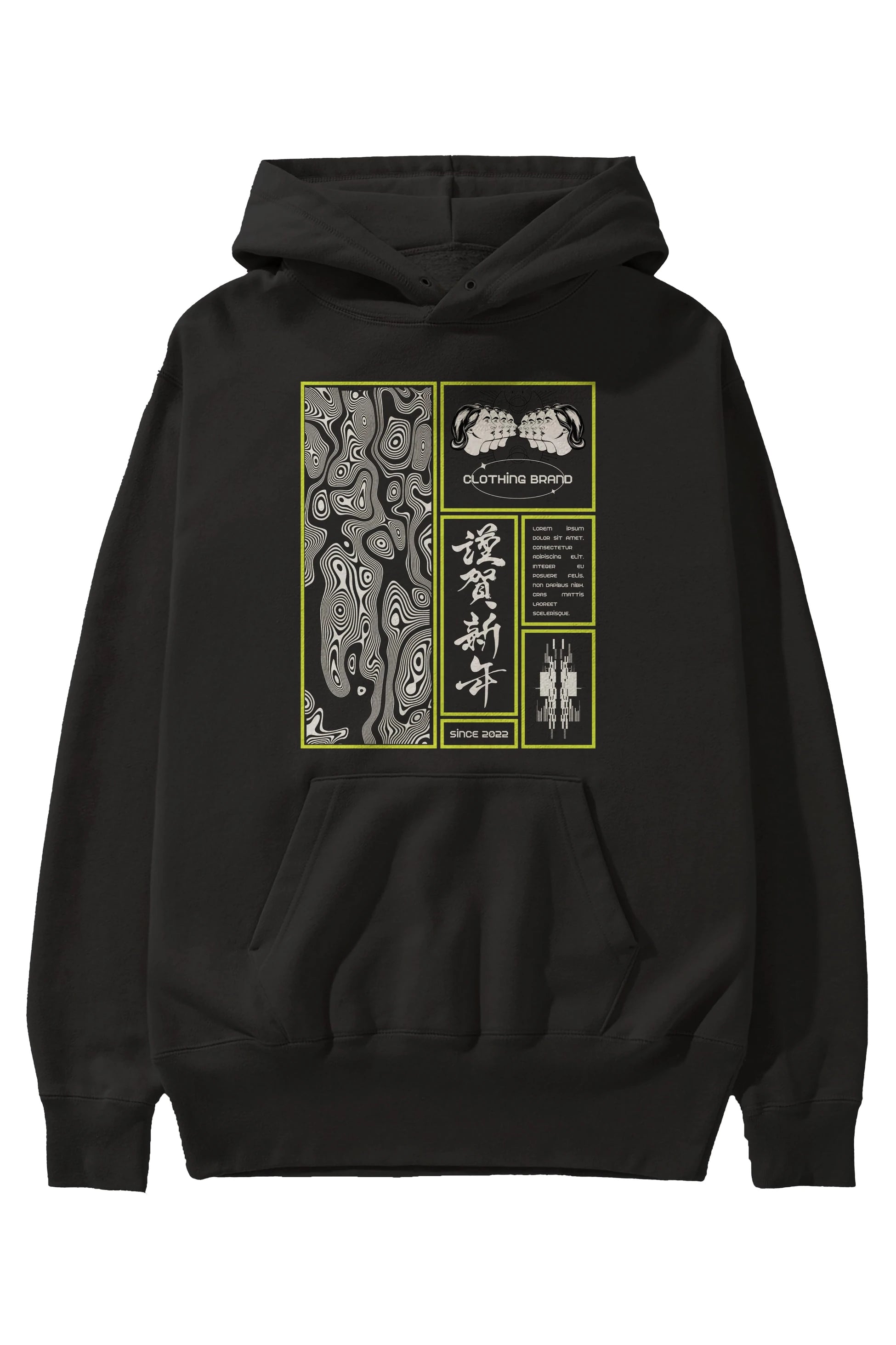 Neon Japanese Streetwear Ön Baskılı Oversize Hoodie Kapüşonlu Sweatshirt Erkek Kadın Unisex