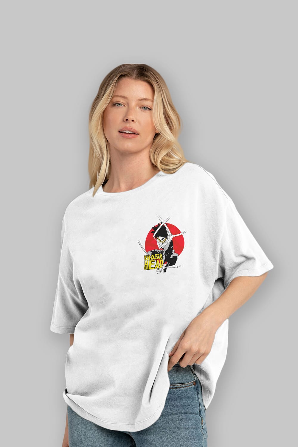 Erased Head Ön Sol Baskılı Oversize t-shirt Erkek Kadın Unisex %100 Pamuk Bisiklet Yaka tişort