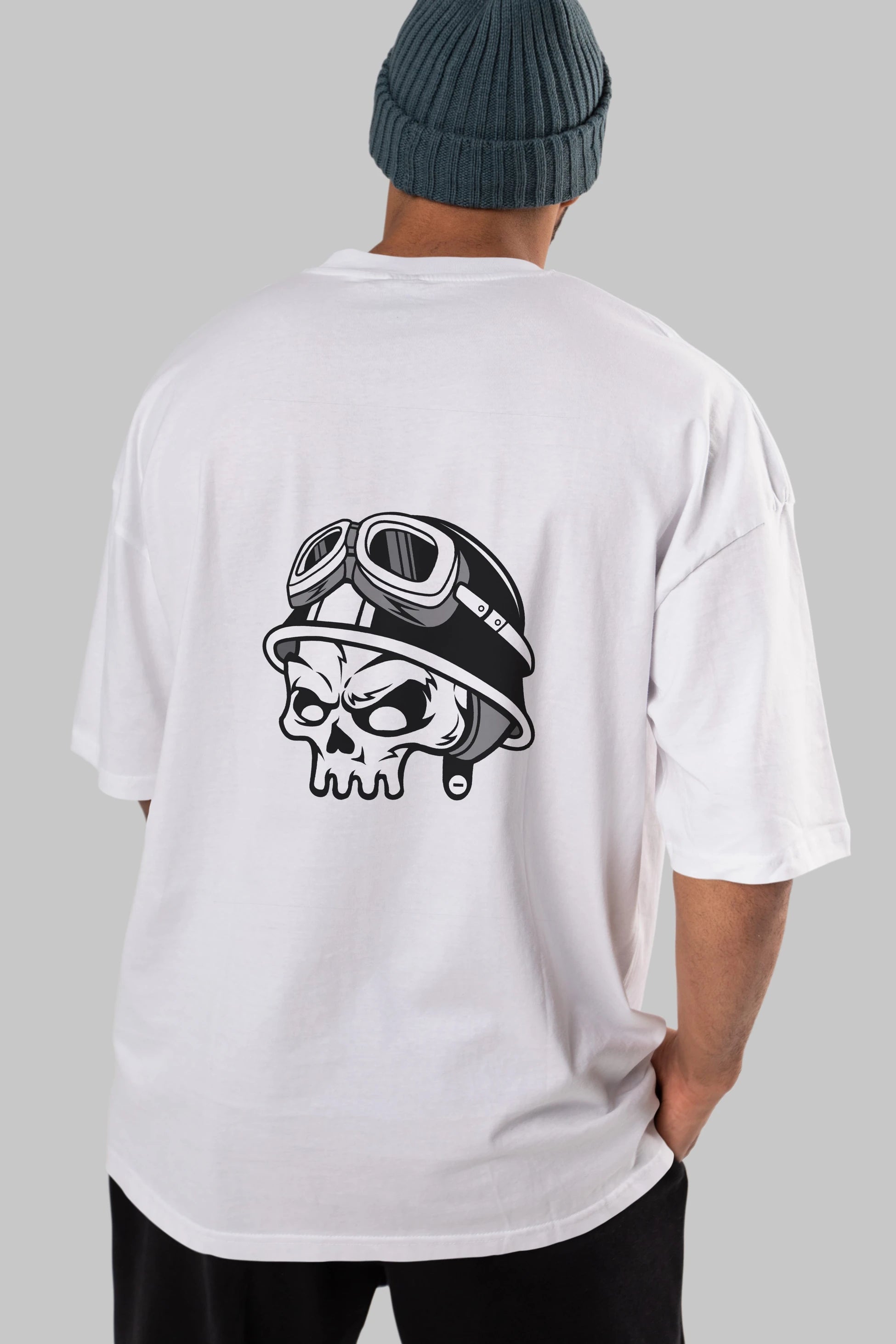 Biker Helmet Arka Baskılı Oversize t-shirt Erkek Kadın Unisex %100 Pamuk tişort