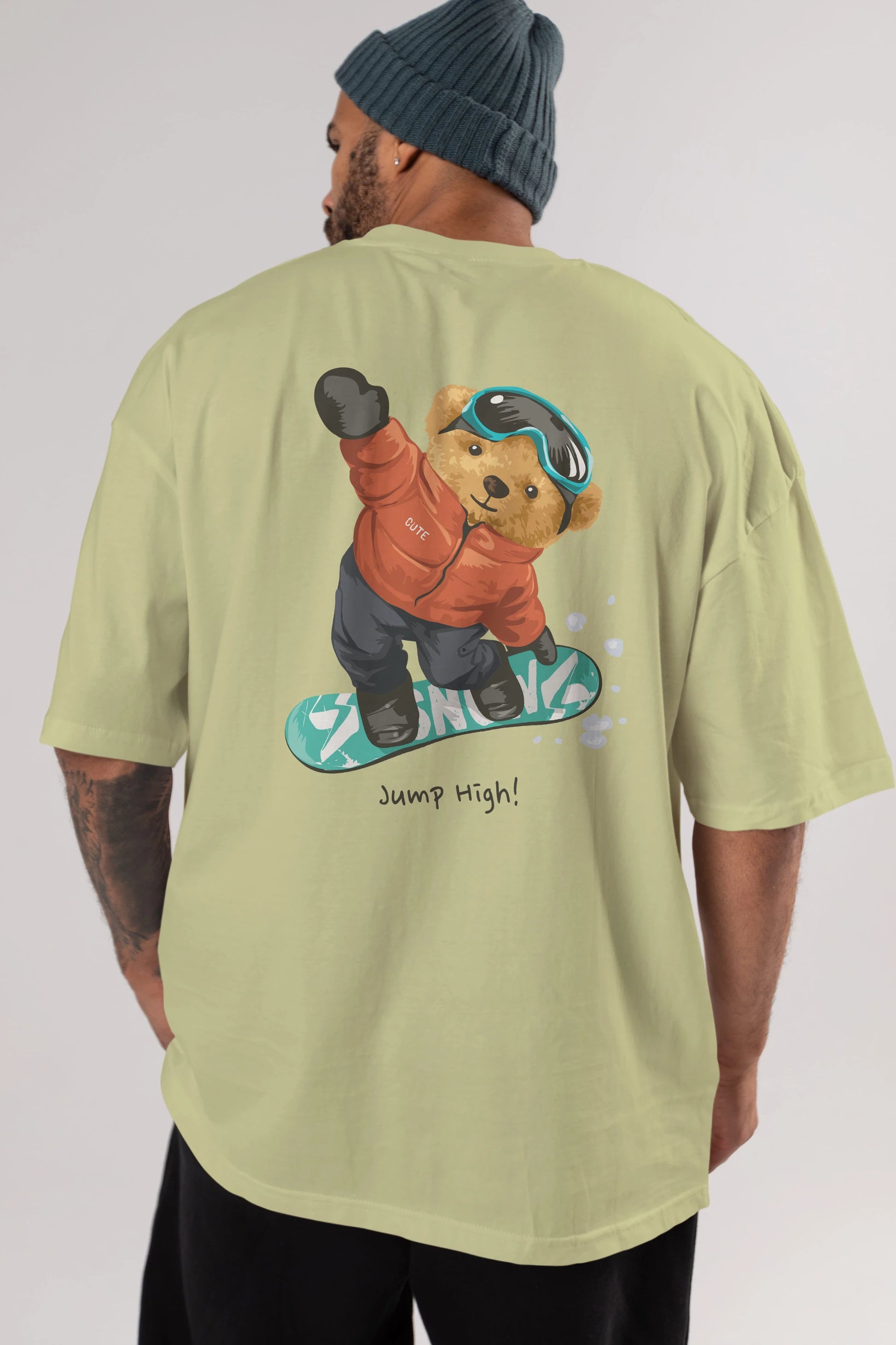 Teddy Bear Jump High Arka Baskılı Oversize t-shirt Erkek Kadın Unisex %100 Pamuk
