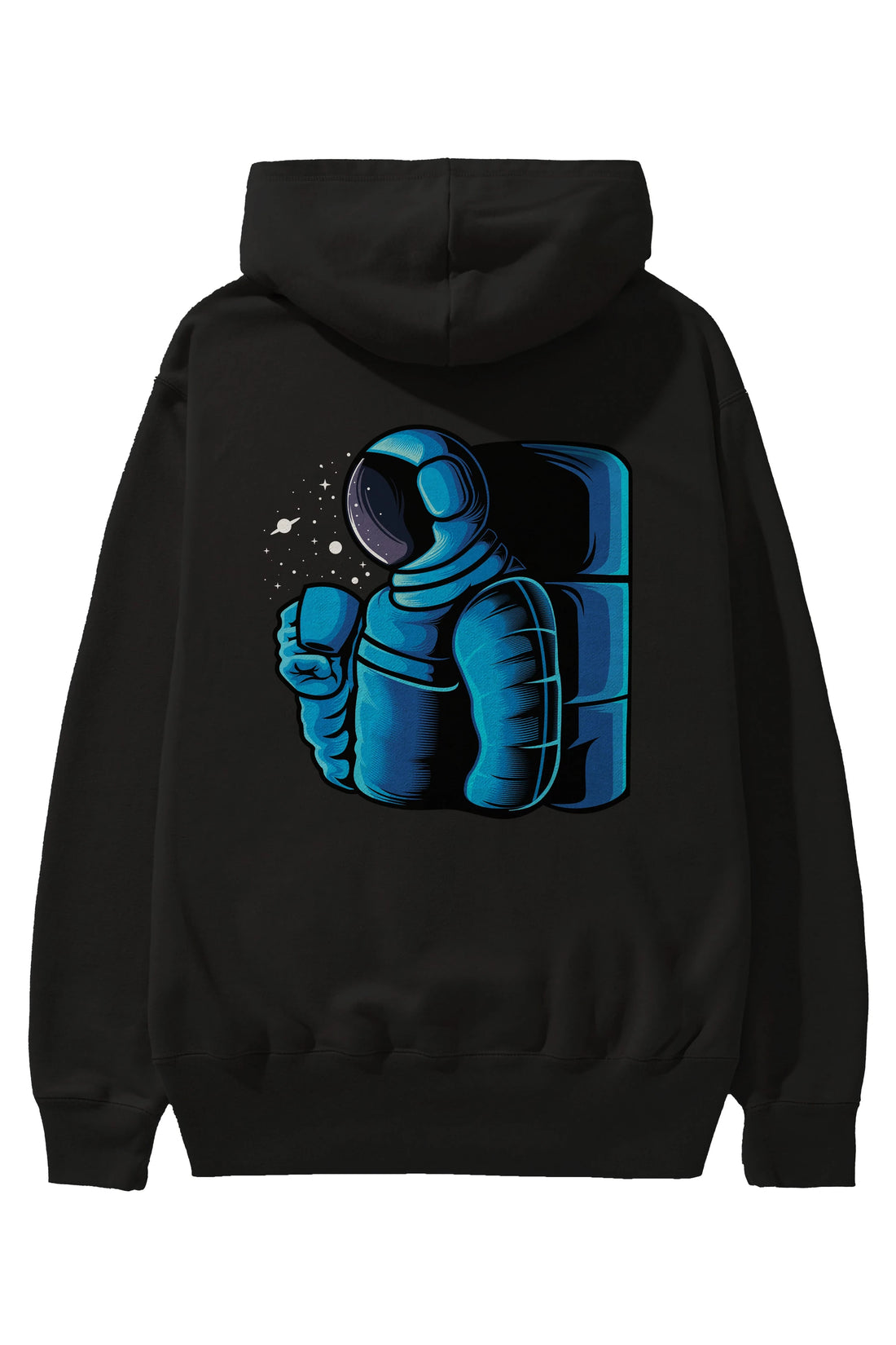 Drinking coffee in space Arka Baskılı Hoodie Oversize Kapüşonlu Sweatshirt Erkek Kadın Unisex