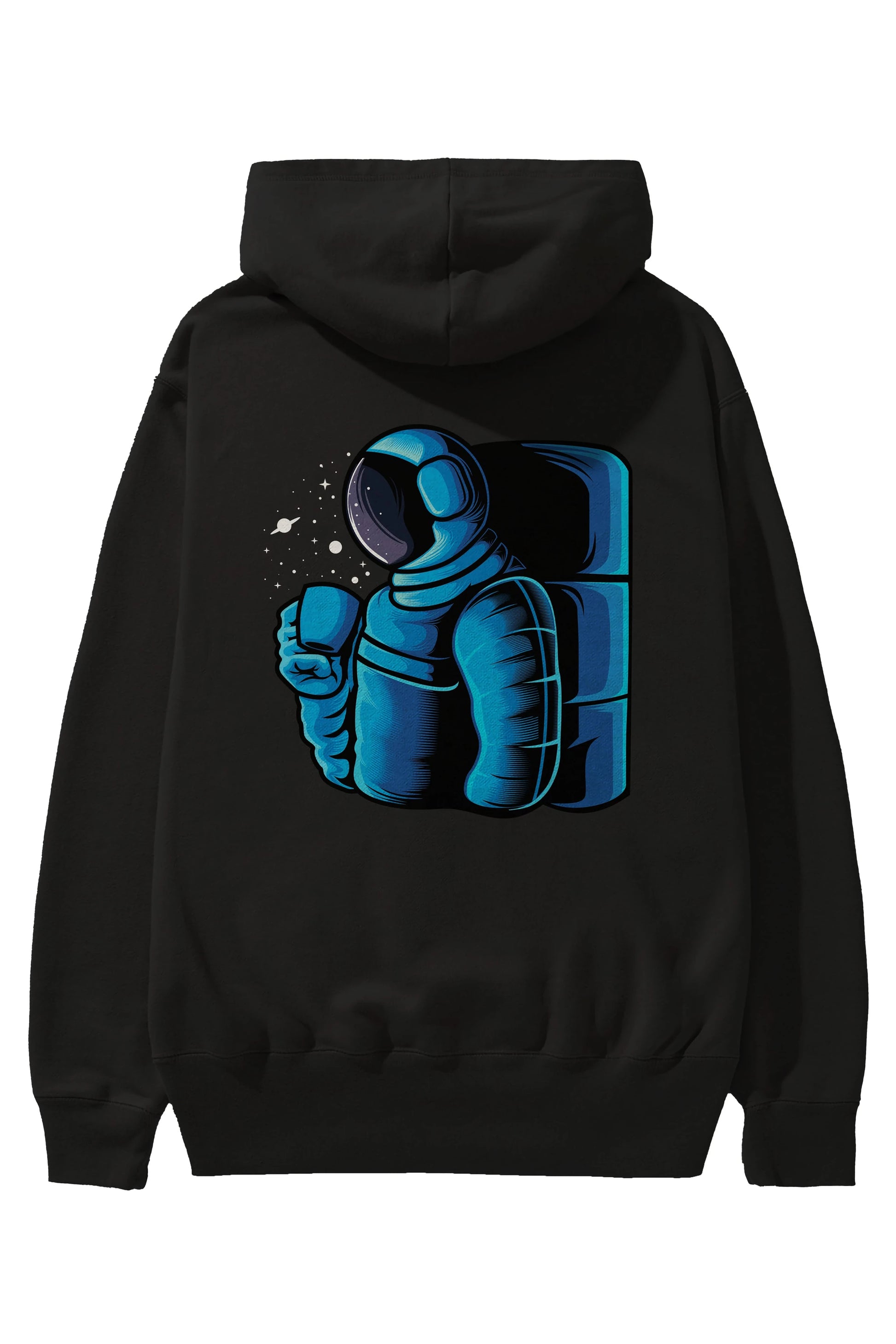 Drinking coffee in space Arka Baskılı Hoodie Oversize Kapüşonlu Sweatshirt Erkek Kadın Unisex