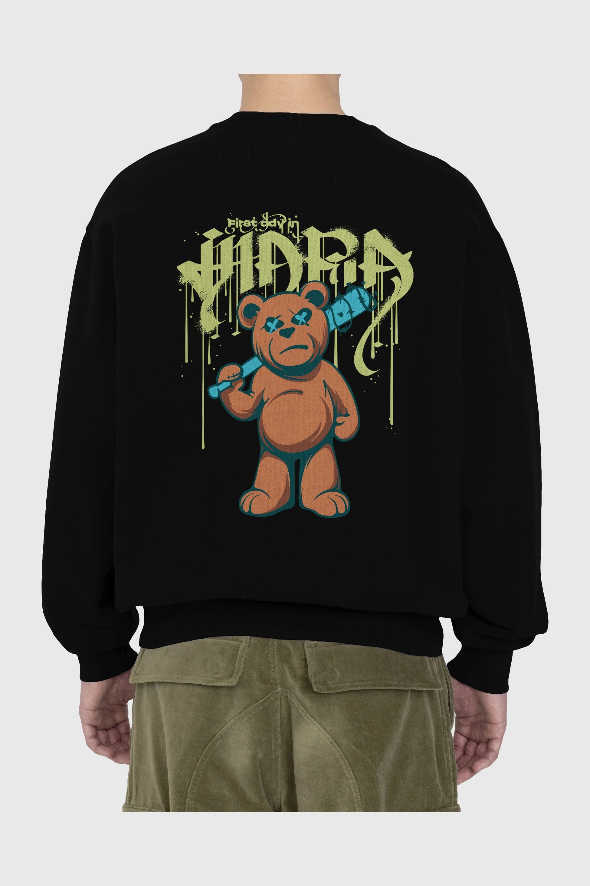 Hidra Bear Arka Baskılı Oversize Sweatshirt Erkek Kadın Unisex
