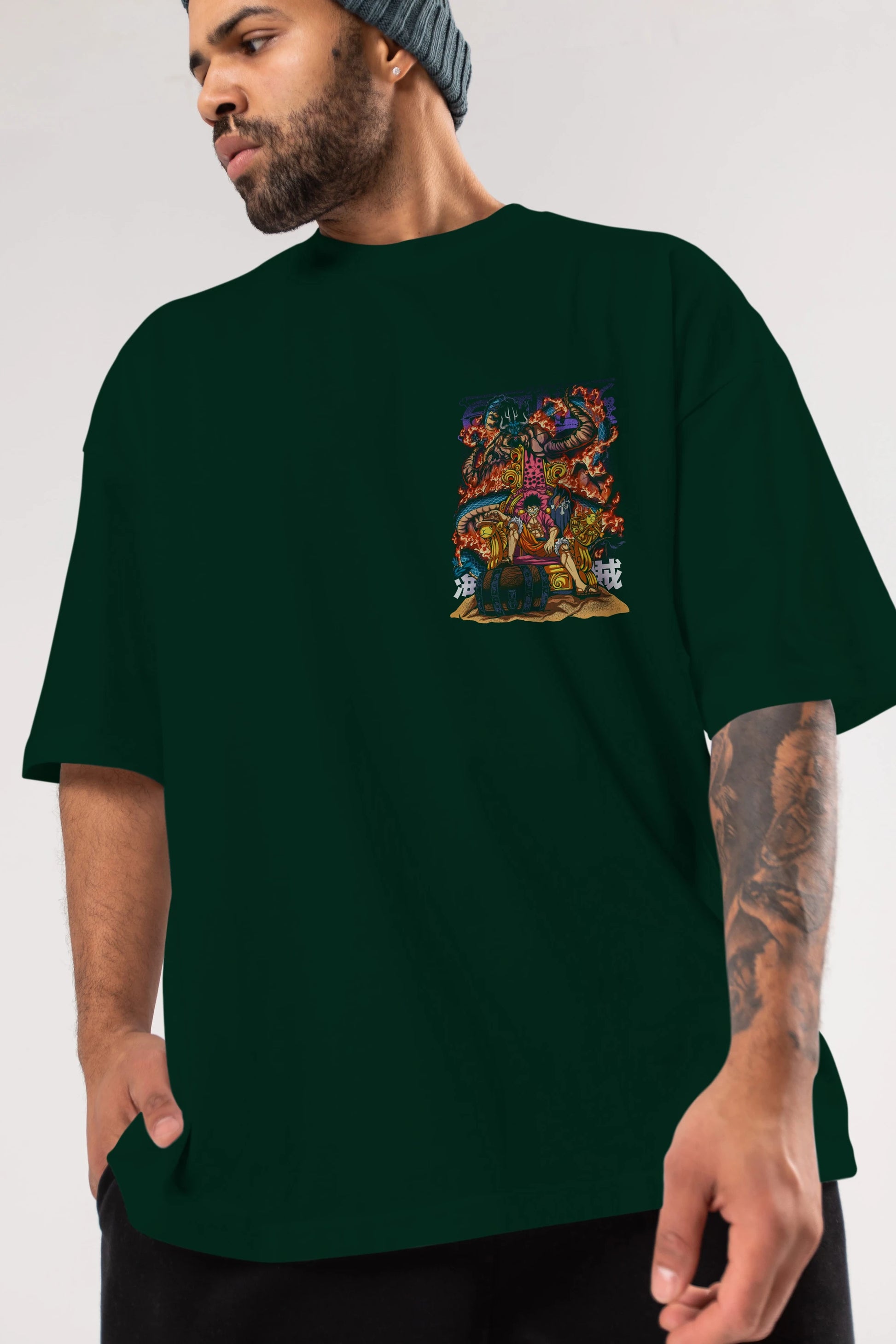 MONKEY D. LUFFY 1 Ön Sol Baskılı Oversize t-shirt Erkek Kadın Unisex %100 Pamuk Bisiklet Yaka tişort