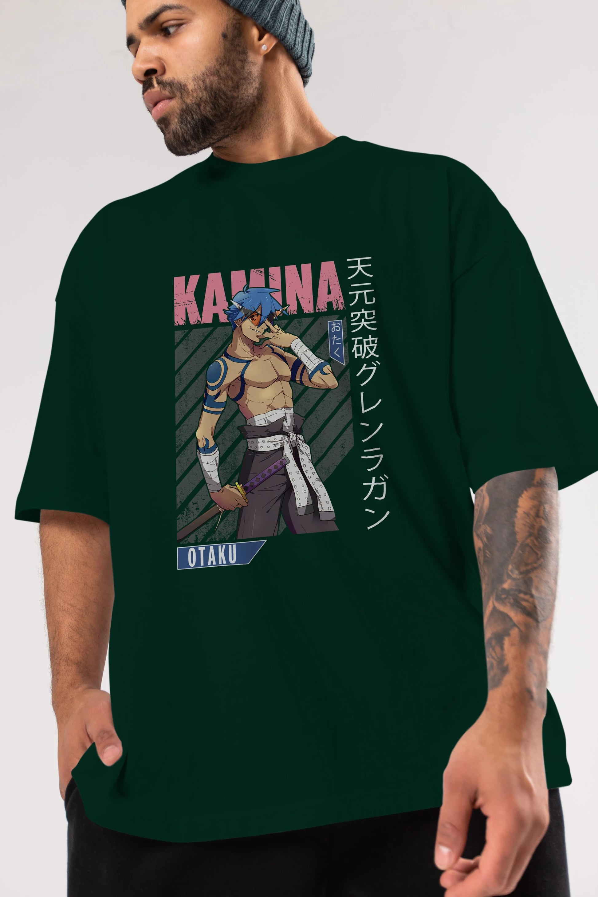 Kamina 5 Anime Ön Baskılı Oversize t-shirt %100 pamuk Erkek Kadın Unisex