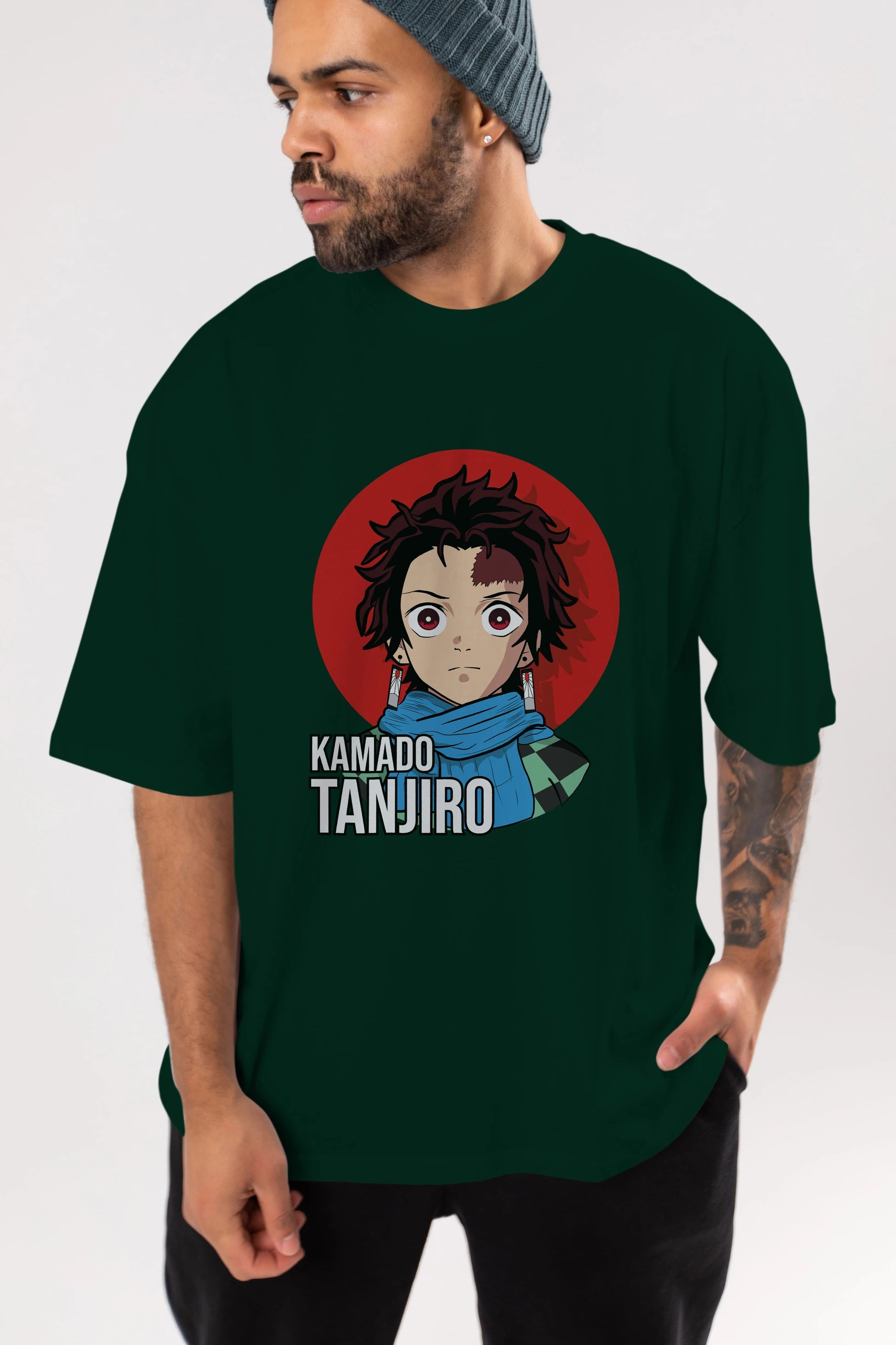 TANJIRO KAMADO Anime Ön Baskılı Oversize t-shirt %100 pamuk Erkek Kadın Unisex