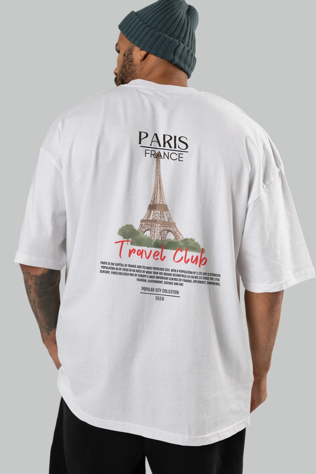 Paris France Arka Baskılı Oversize t-shirt Erkek Kadın Pamuk Bisiklet Yaka tişort