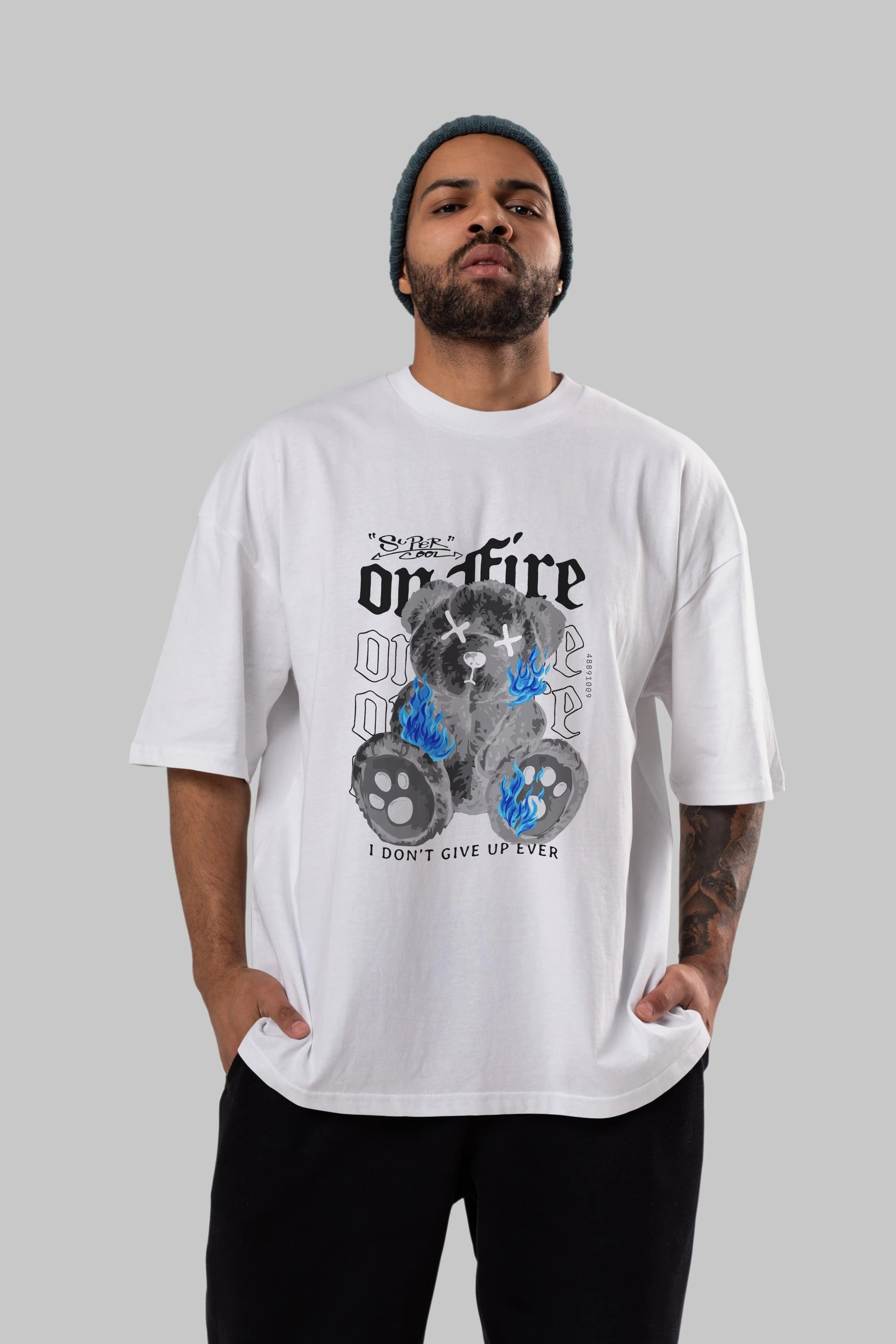 Teddy Bear On Fire Ön Baskılı Oversize t-shirt Erkek Kadın Unisex