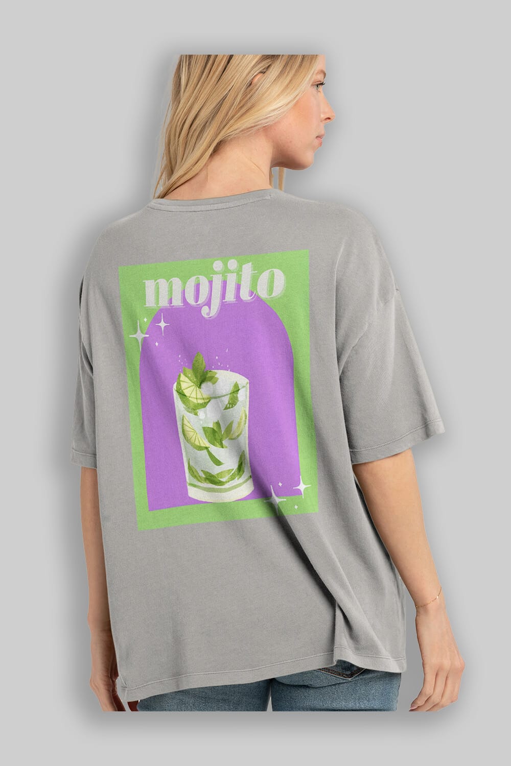Mojito 3 Arka Baskılı Oversize t-shirt Erkek Kadın Unisex %100 Pamuk Bisiklet Yaka tişort