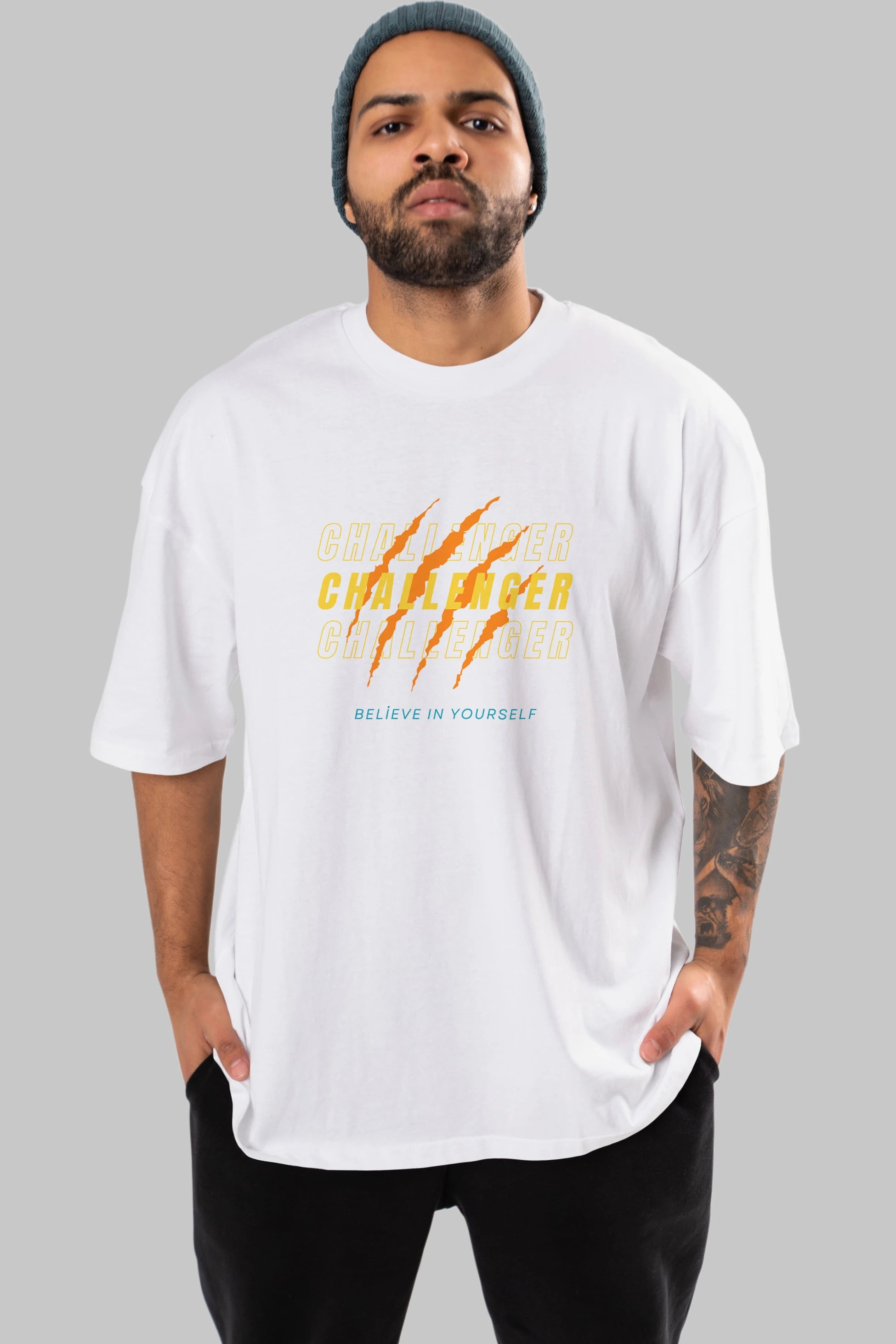 Challenger Yazılı Ön Baskılı Oversize t-shirt Erkek Kadın Unisex