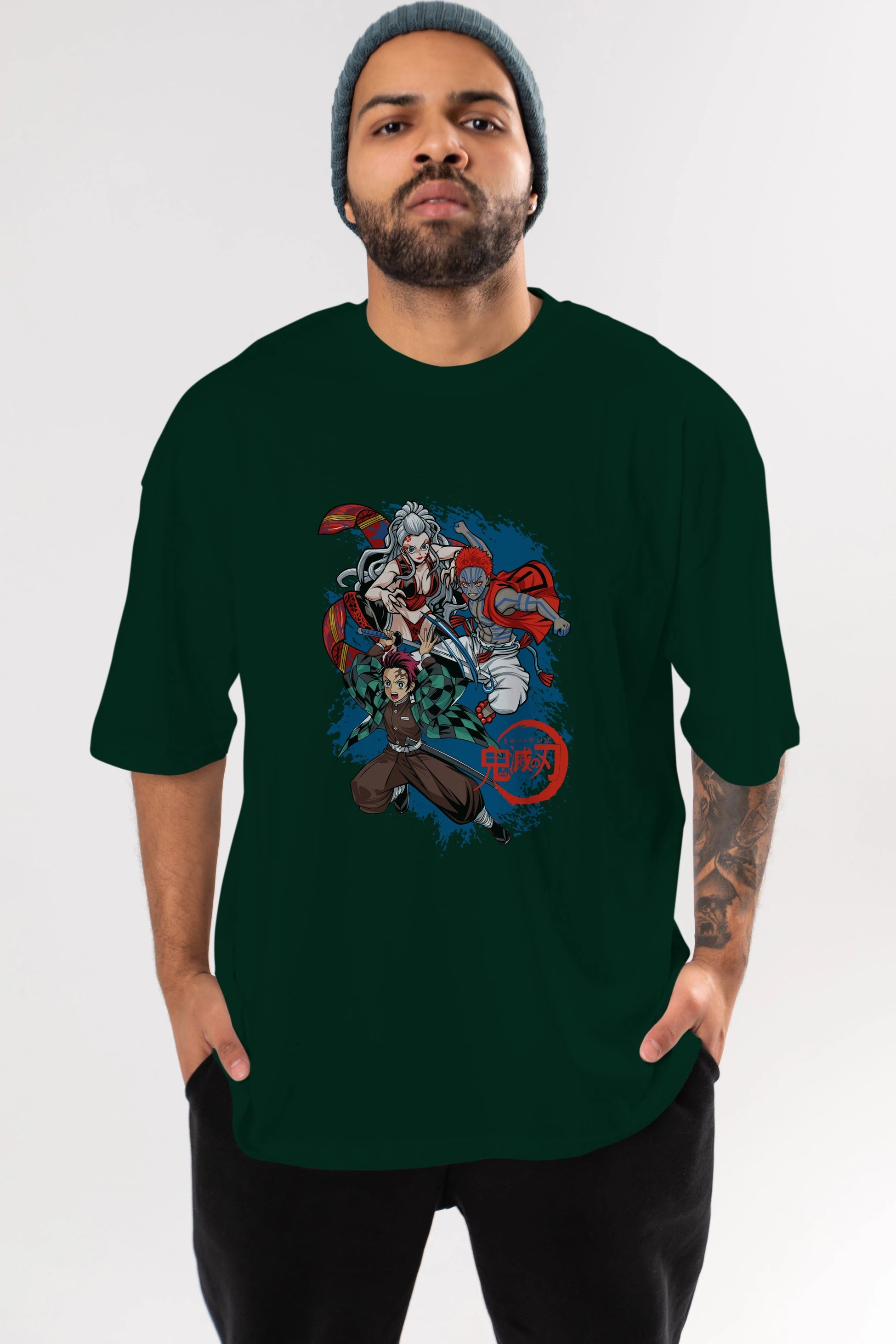 TANJIRO ,AKAZA,DAKI Anime Ön Baskılı Oversize t-shirt %100 pamuk Erkek Kadın Unisex