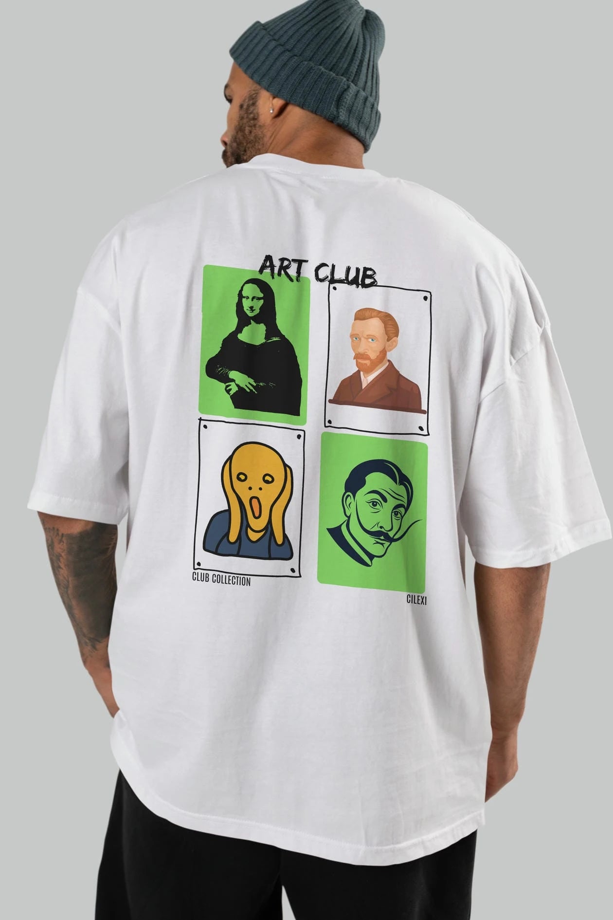 Art Club Arka Baskılı Oversize t-shirt Erkek Kadın %100 Pamuk Bisiklet Yaka tişort