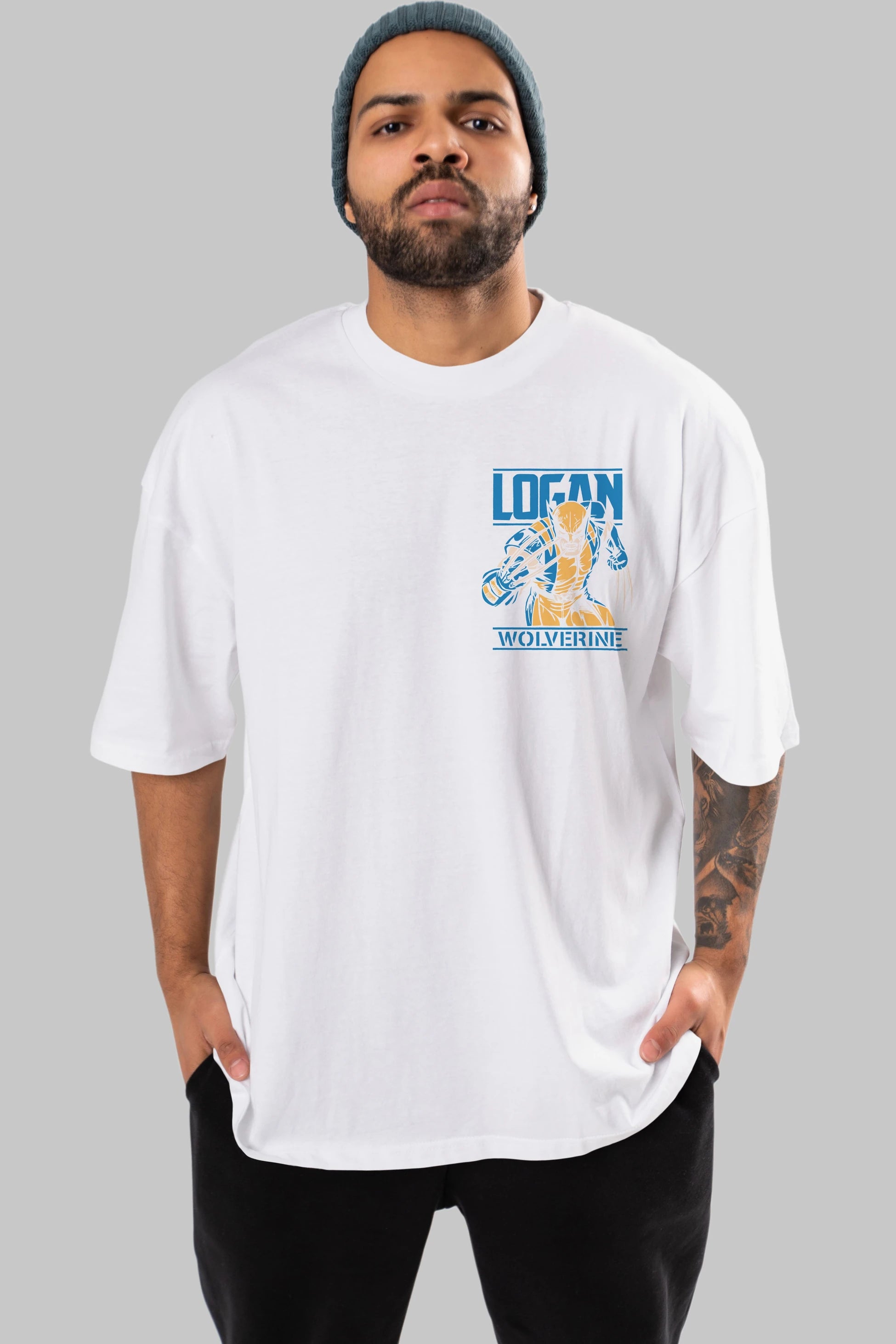 Wolverine Logan Ön Sol Baskılı Oversize t-shirt Erkek Kadın Unisex %100 Pamuk Bisiklet Yaka tişort