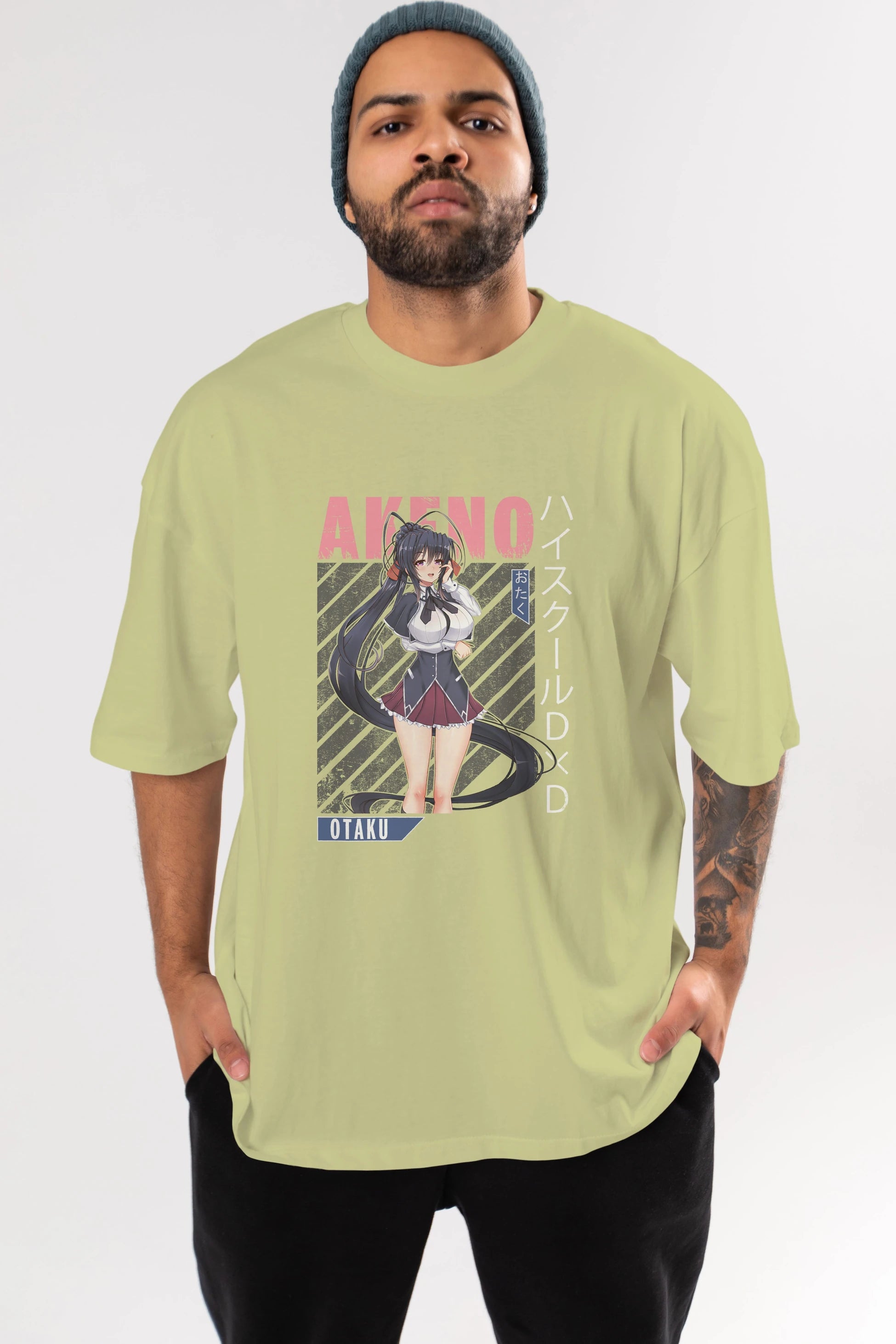 Akeno Himejima 4 Anime Ön Baskılı Oversize t-shirt %100 pamuk Erkek Kadın Unisex