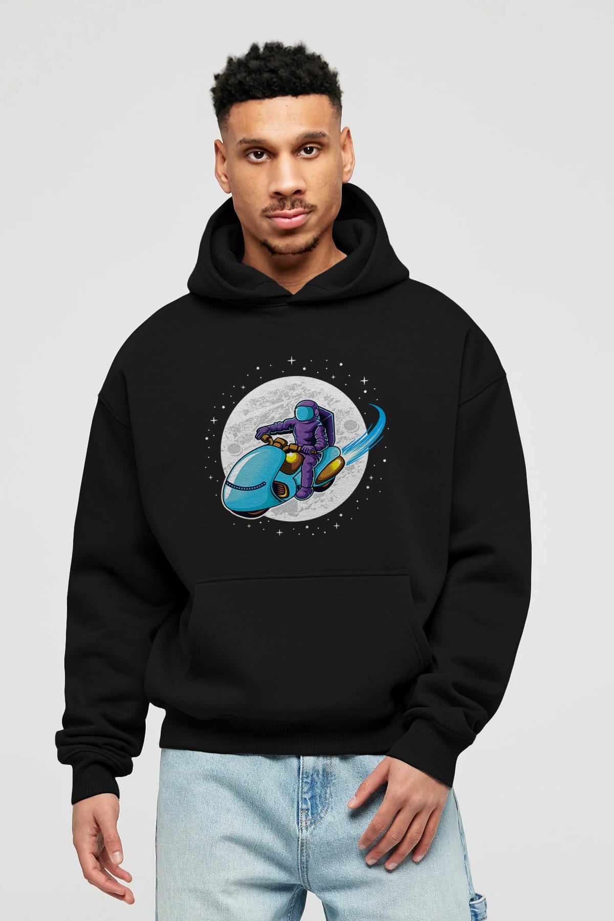 Astrorider in Space Ön Baskılı Hoodie Oversize Kapüşonlu Sweatshirt Erkek Kadın Unisex
