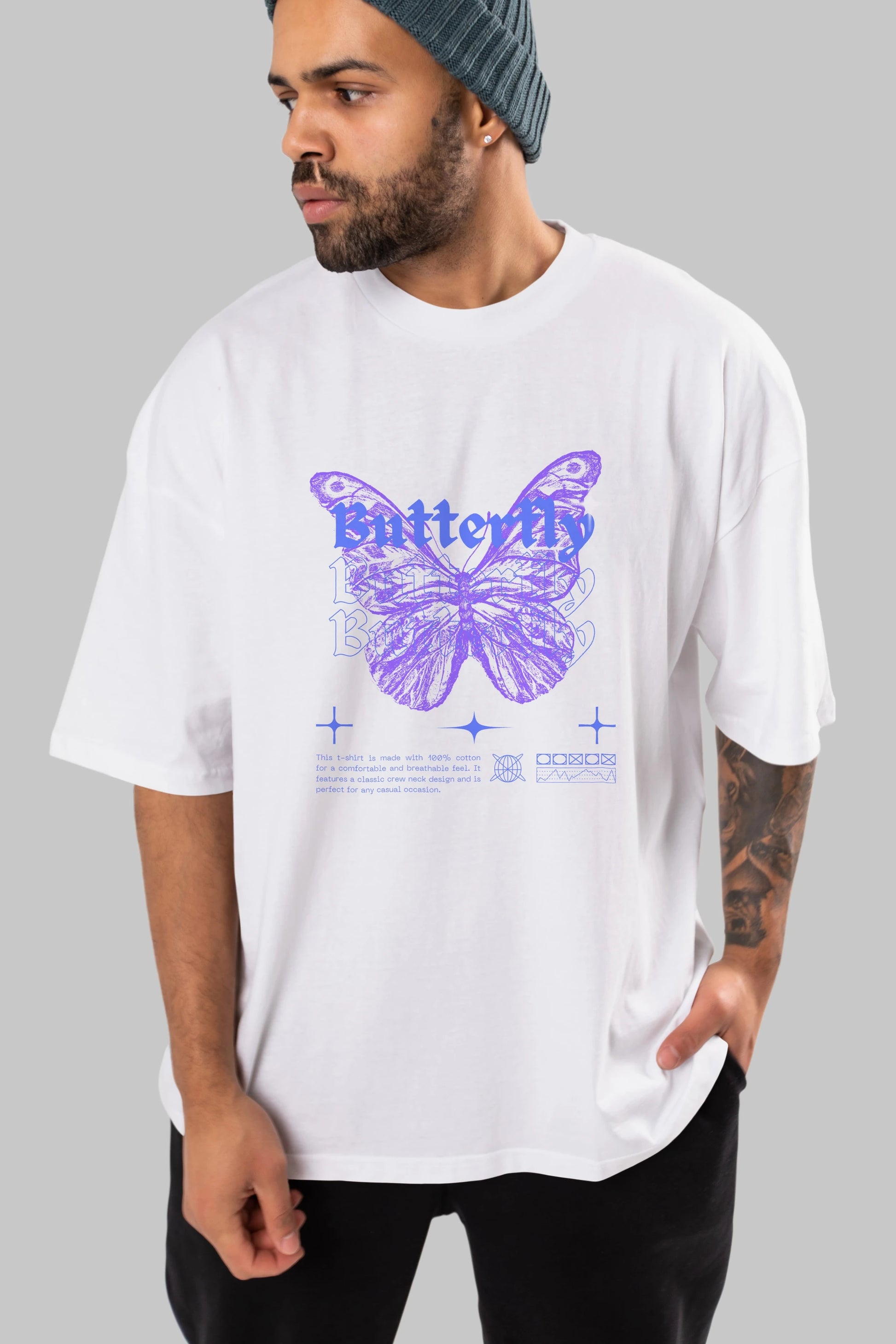 Butterfly Streetwear Ön Baskılı Oversize t-shirt Erkek Kadın Unisex