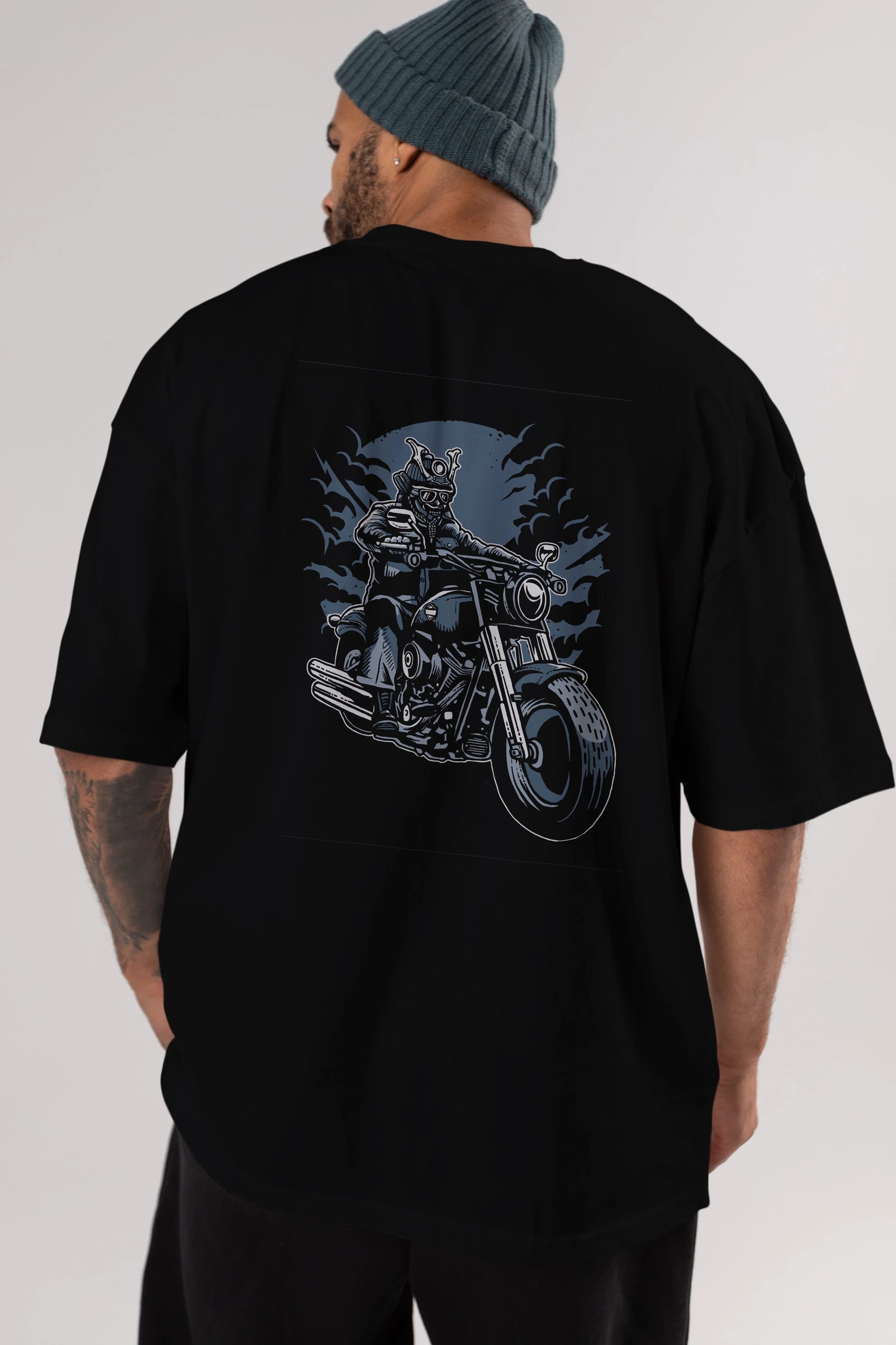 Samurai Ride Arka Baskılı Oversize t-shirt Erkek Kadın Unisex %100 Pamuk