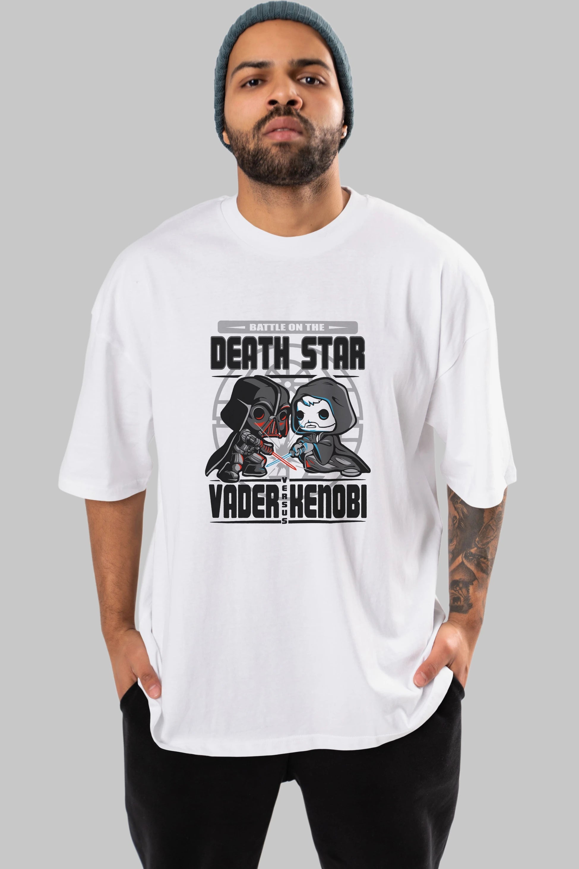 Vader Kenobi Ön Baskılı Oversize t-shirt Erkek Kadın Unisex %100 Pamuk Bisiklet Yaka tişort