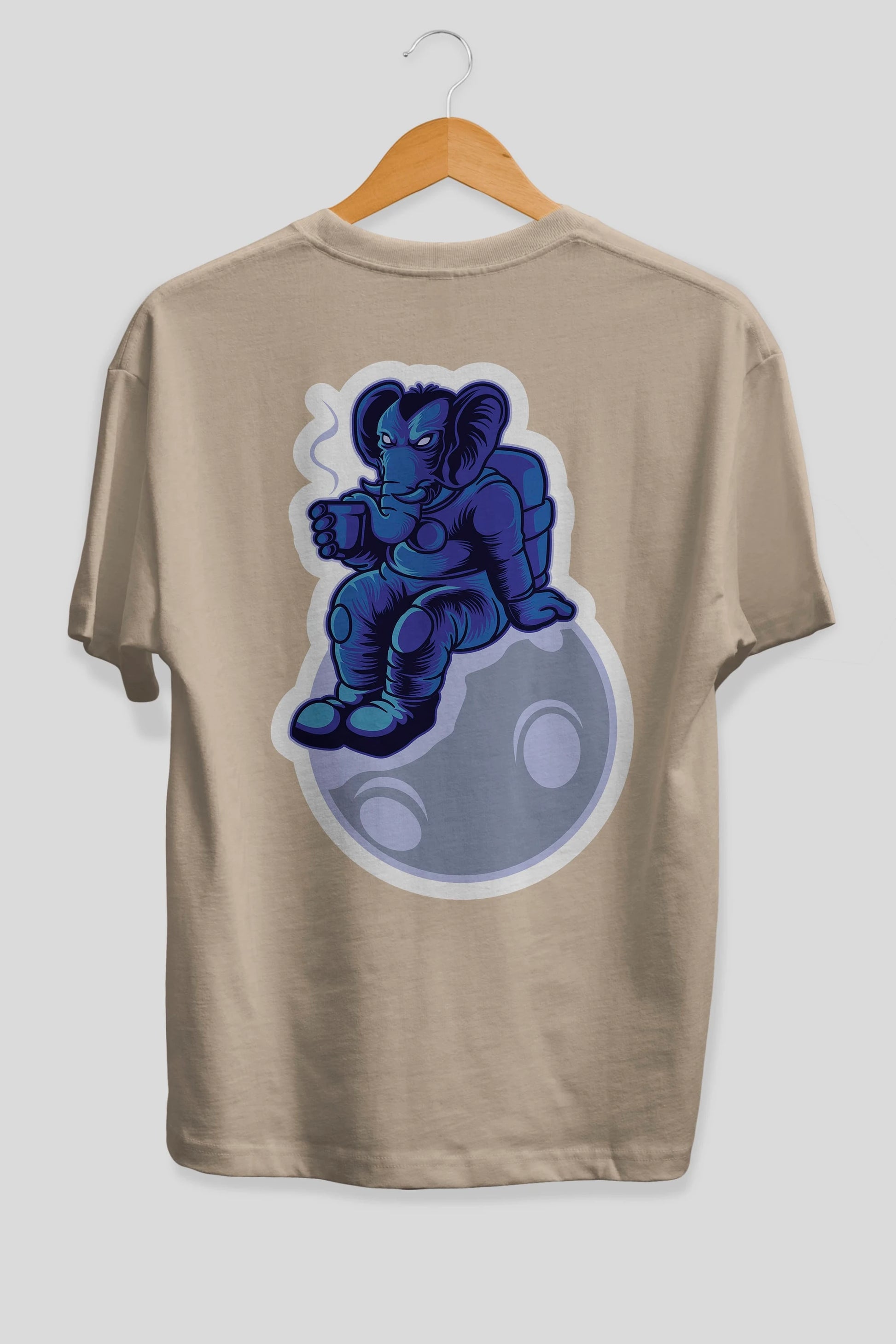 Space Elephant Drink Coffee Sticker Arka Baskılı Oversize t-shirt Erkek Kadın Unisex