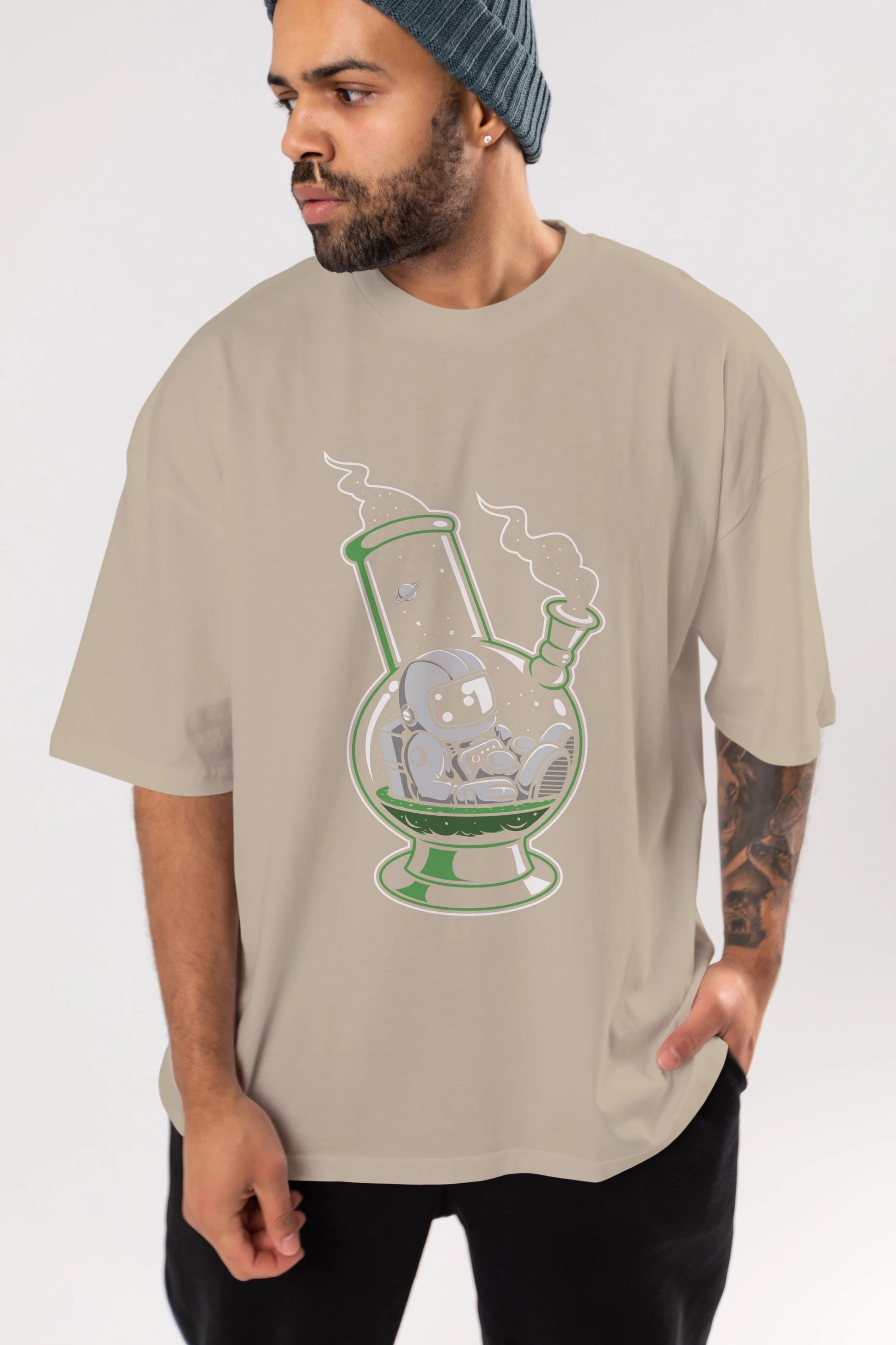 Astronaut Bong Ön Baskılı Oversize t-shirt Erkek Kadın Unisex