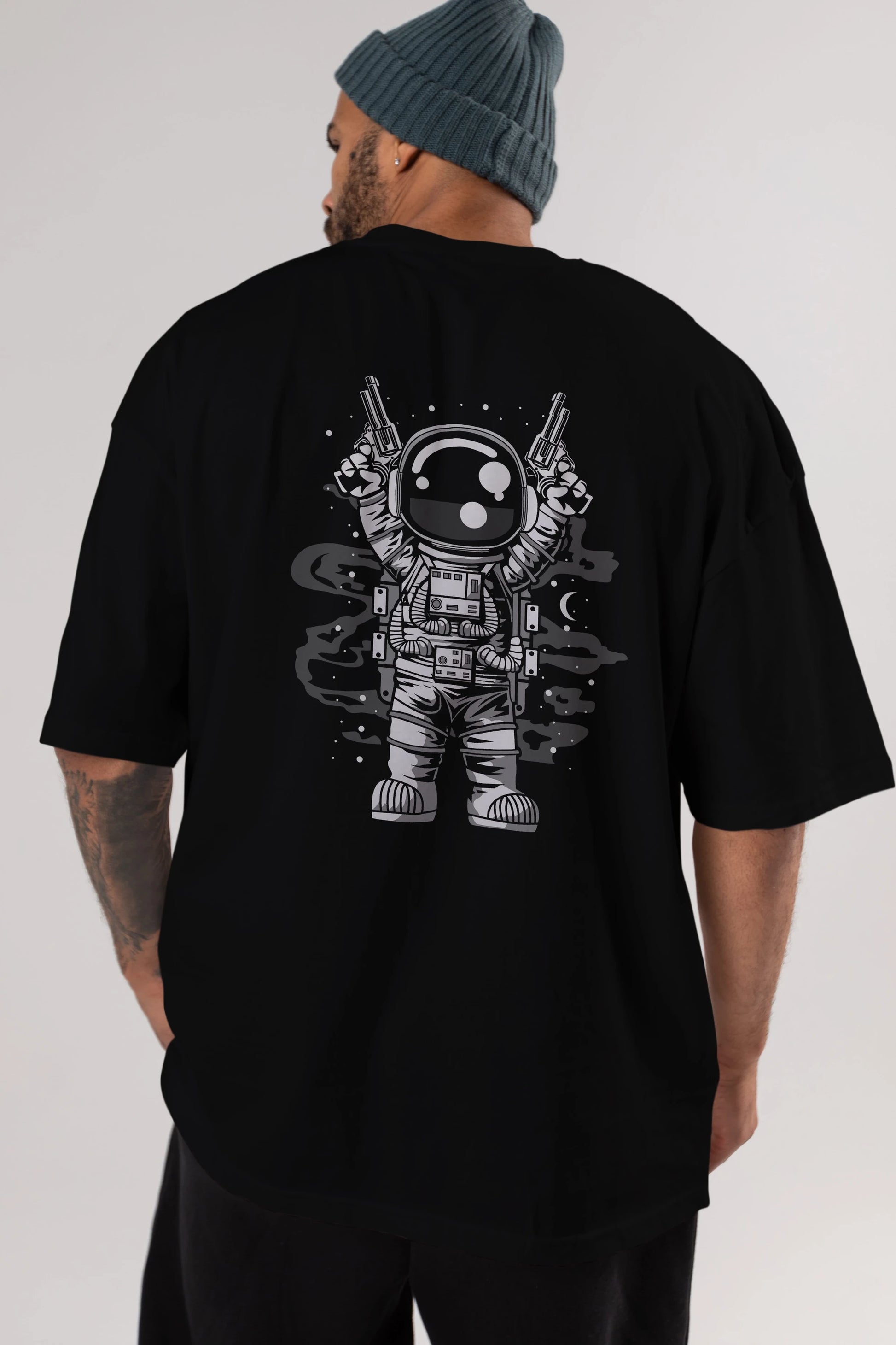 Astronaut Gun Arka Baskılı Oversize t-shirt Erkek Kadın Unisex